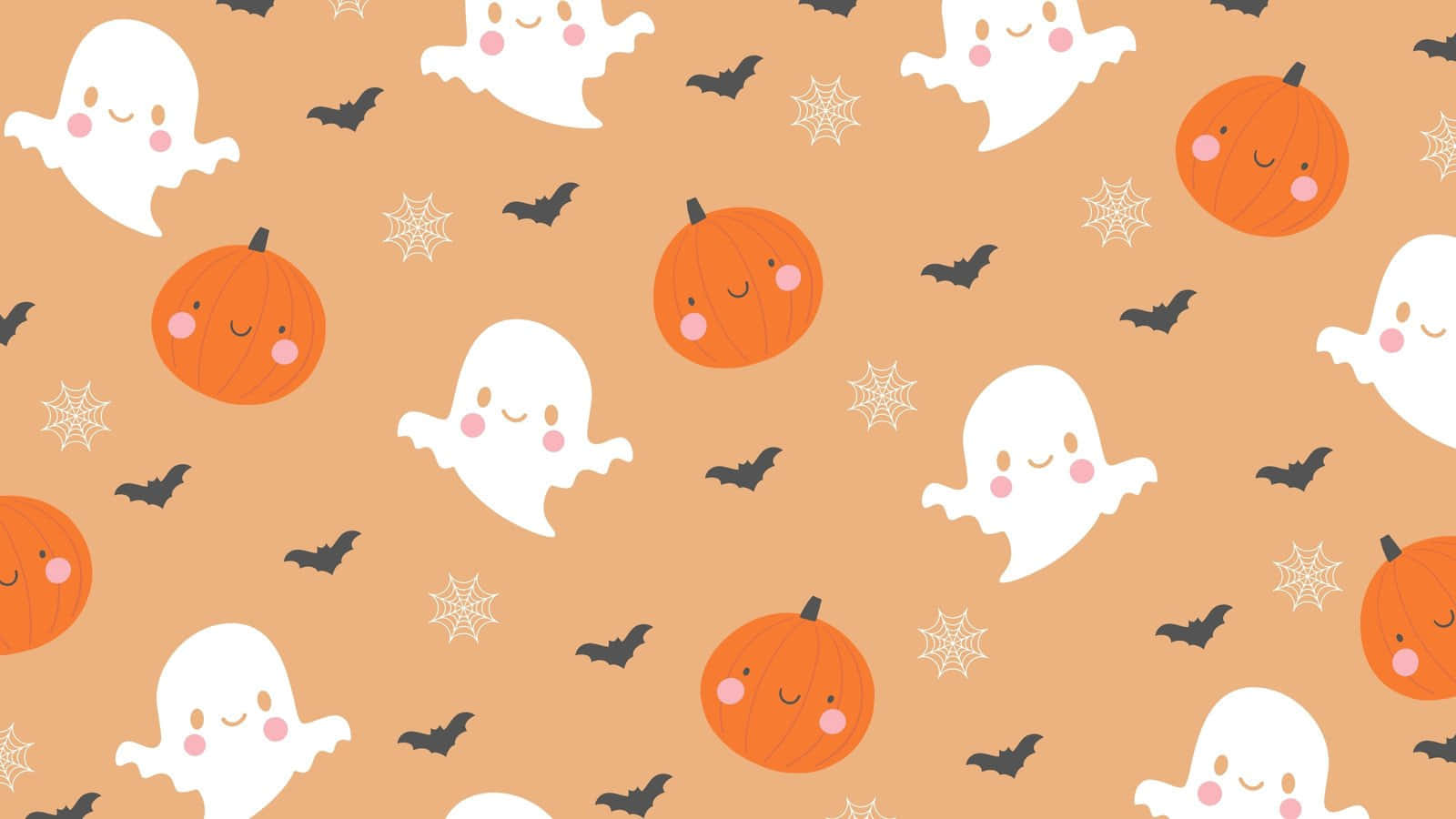 Cute Halloween Pattern, cartoon ghosts, pumpkins, HD Desktop Wallpaper