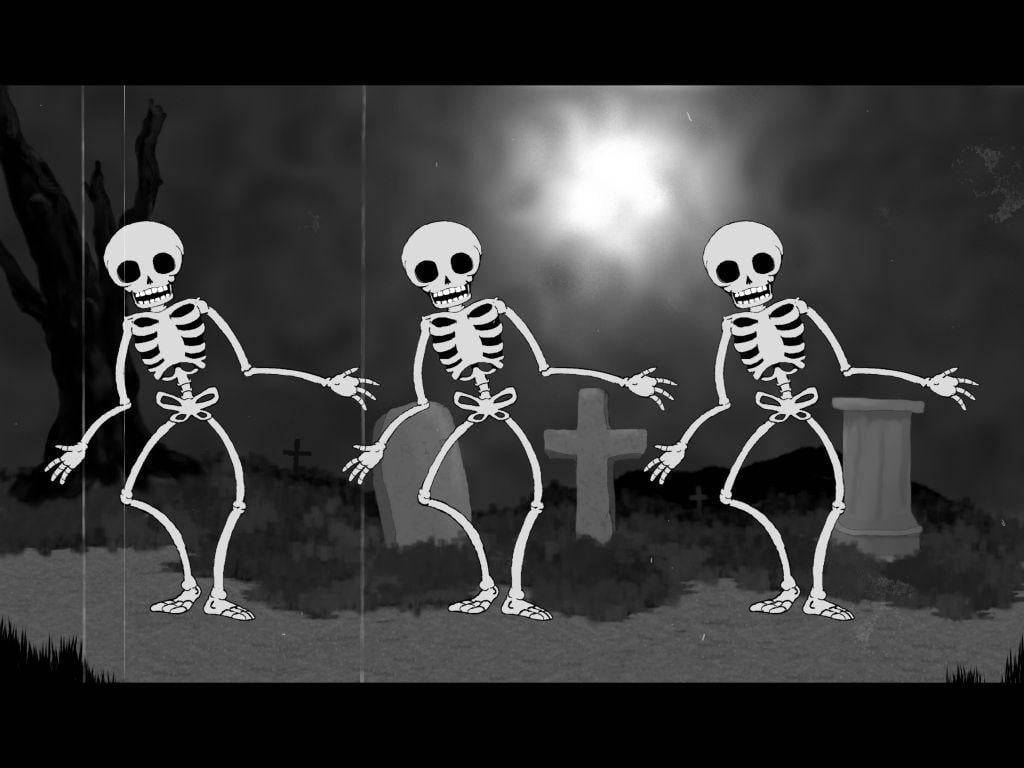 cute skeleton, skeleton trio, graveyard, SD Desktop Wallpaper