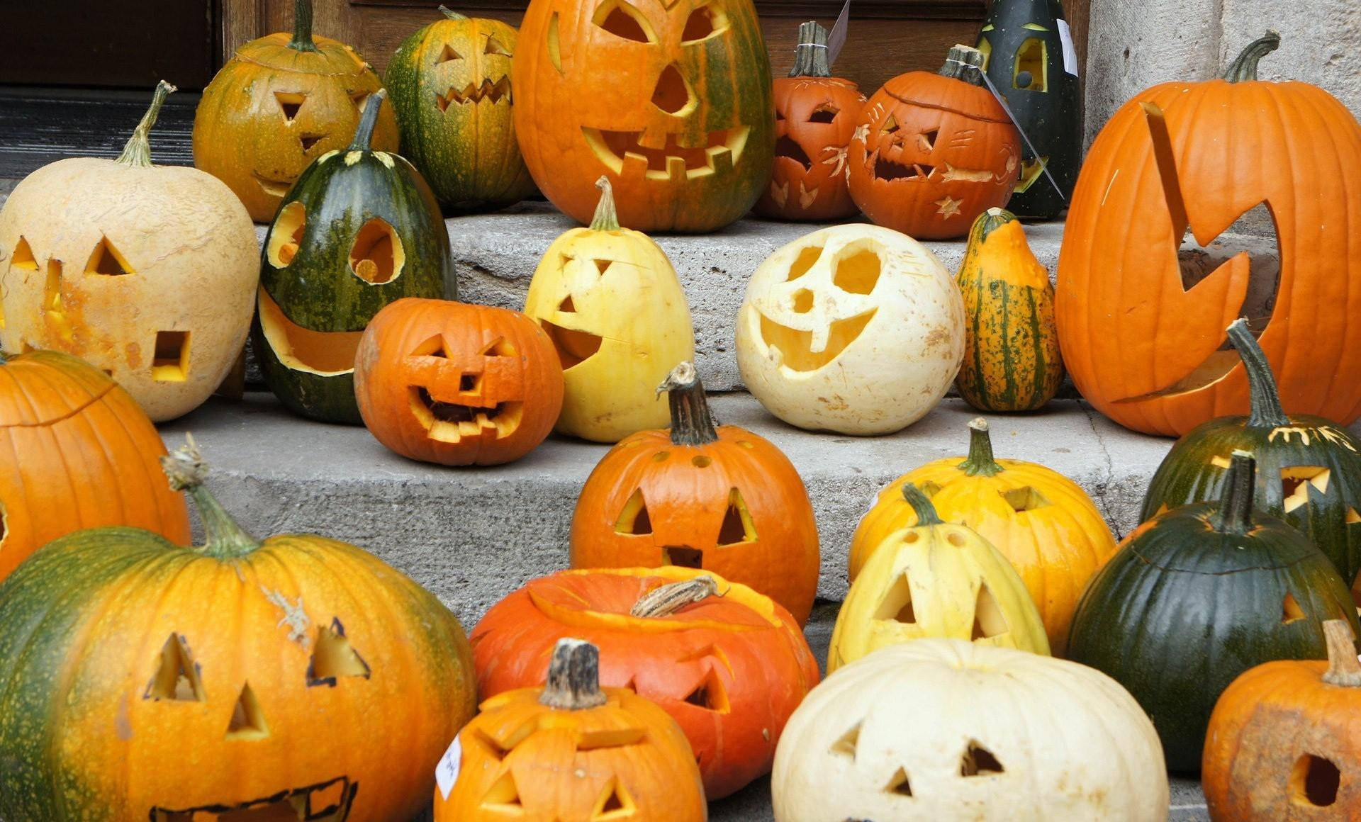 Halloween, pumpkins, spooky faces, Full HD Desktop Wallpaper