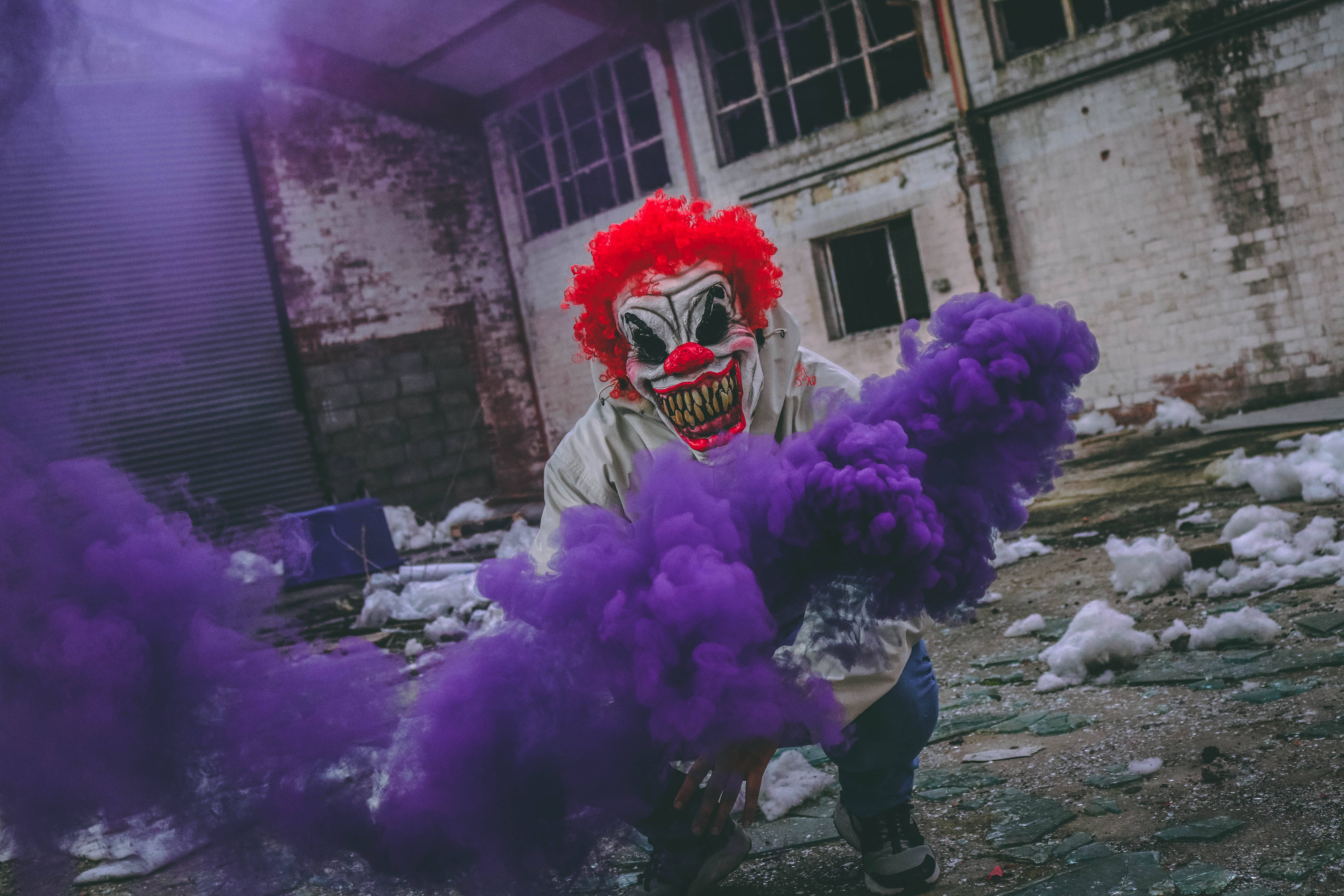 spooky clown, red wig, painted face, 5K Desktop Wallpaper