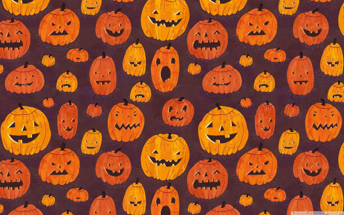 pumpkin doodles, orange jack-o'-lanterns, spooky grins, SD Desktop Wallpaper