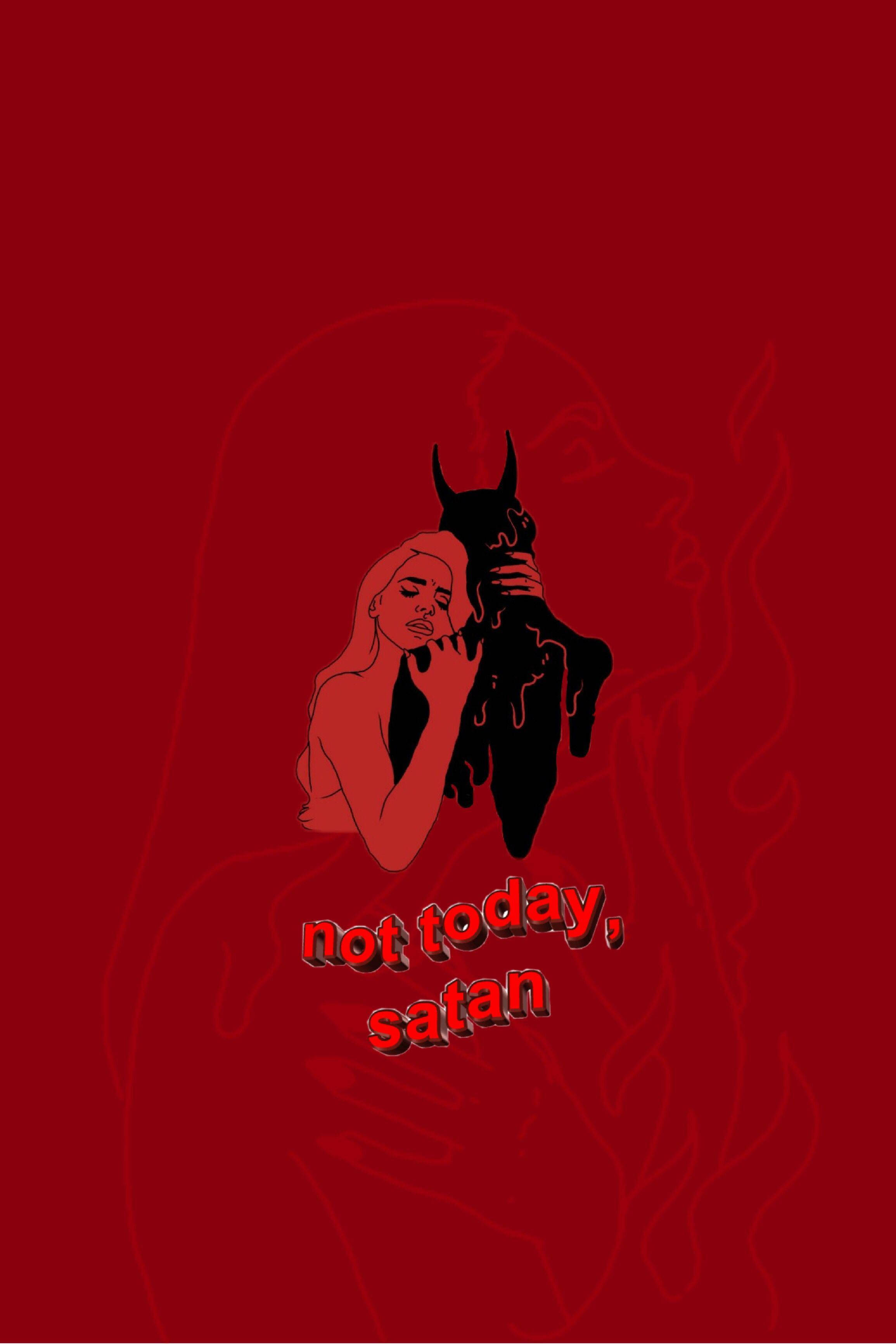 Red Halloween Grunge Satan, black devil figure, deep red background, 2K Phone Wallpaper