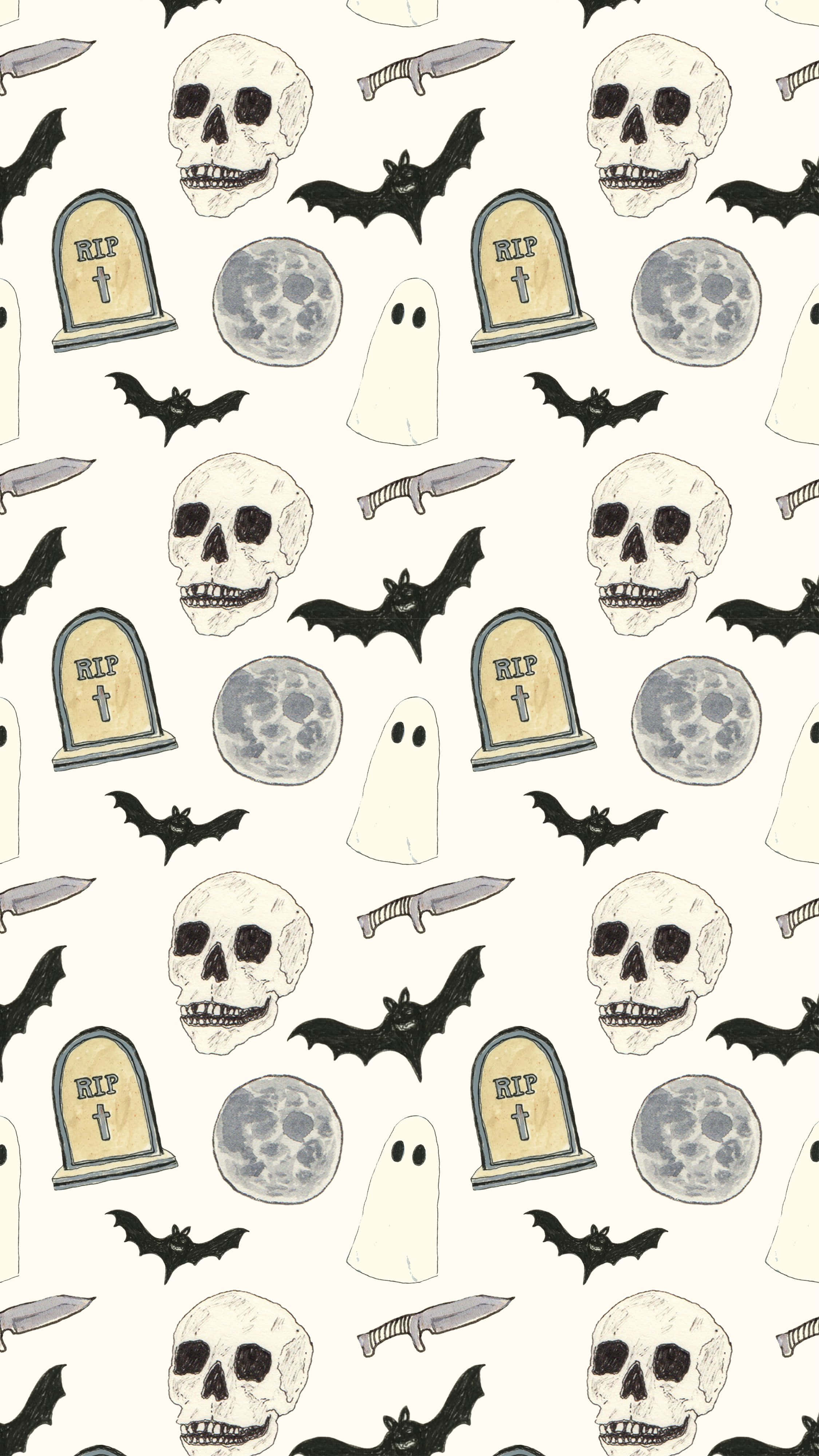 Halloween, skulls, bats, 4K Phone Wallpaper