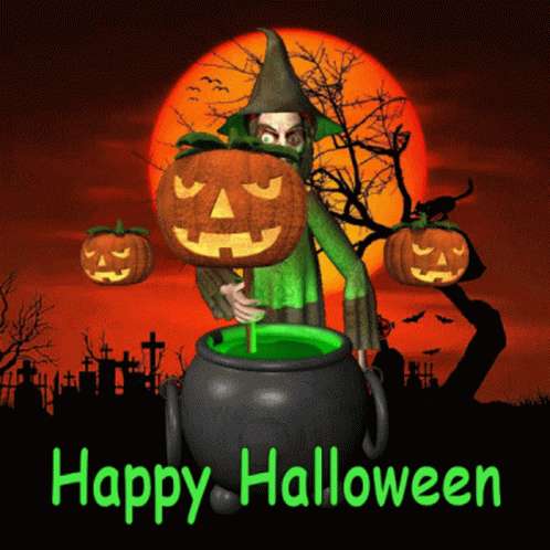 witch, green robe, jack-o-lantern, SD Desktop Wallpaper