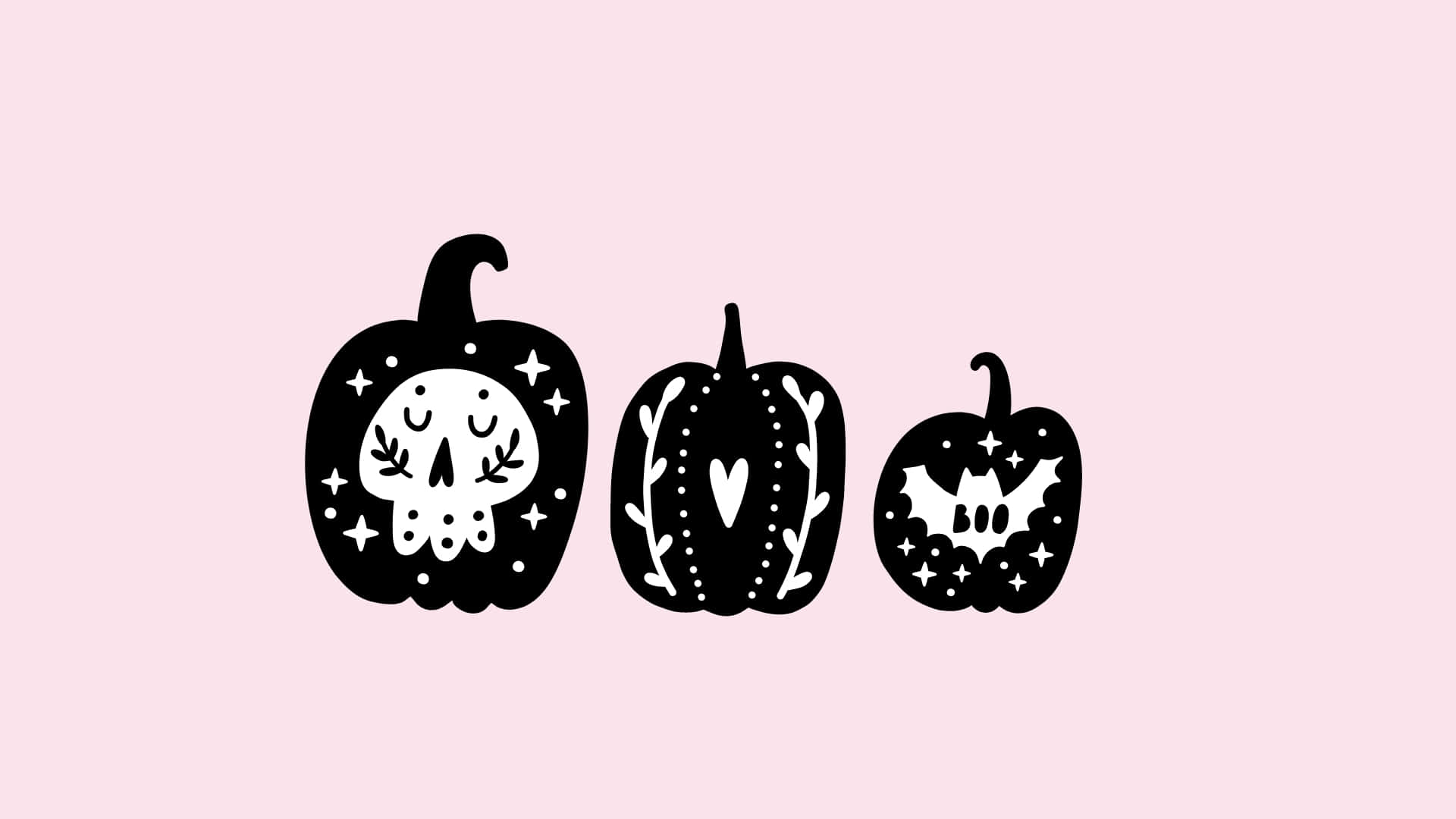 Girly Halloween, black pumpkins, white skull heart, Full HD Desktop Wallpaper