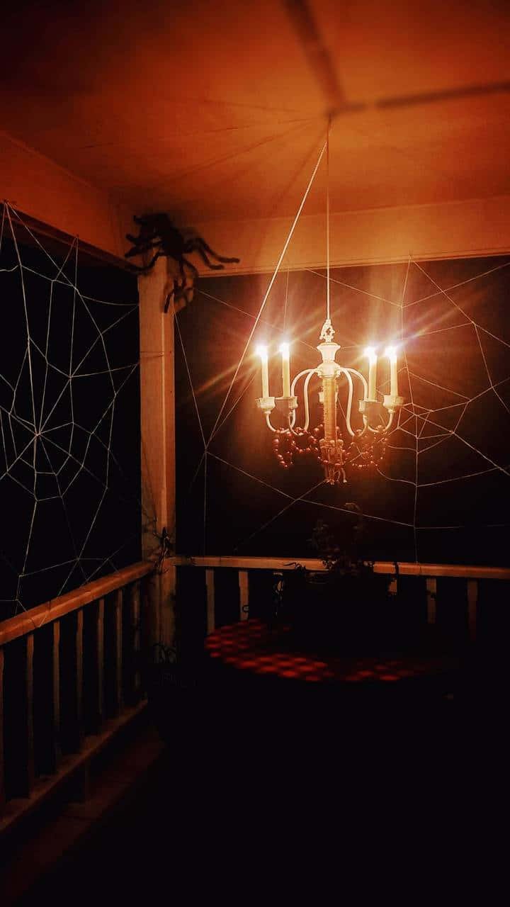 Halloweentown, glowing chandelier, spiderwebs, HD Phone Wallpaper