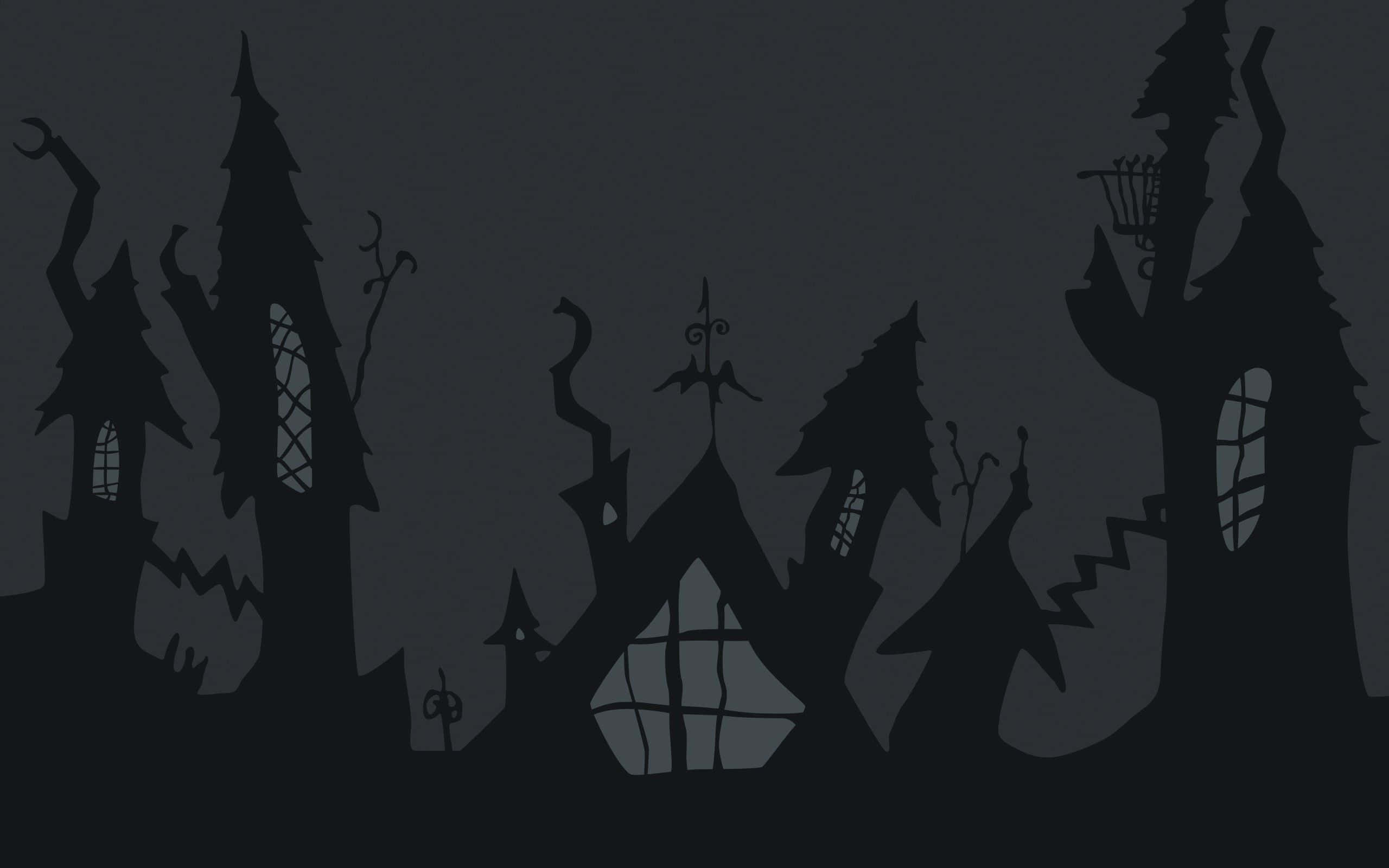 Halloweentown, haunted houses, jagged roofs, 2K Desktop Wallpaper