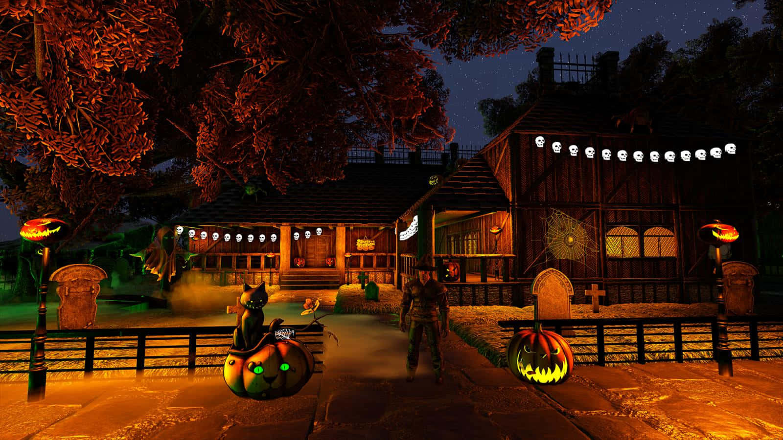 Halloweentown, jack-o'-lanterns, haunted house, HD Desktop Wallpaper