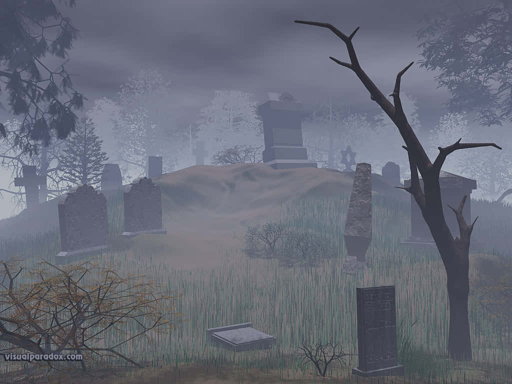 Halloween night, graveyard, weathered tombstones, SD Desktop Wallpaper