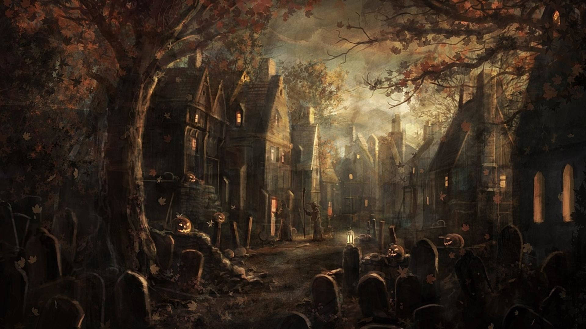Halloweentown, autumnal village, dusk, Full HD Desktop Wallpaper