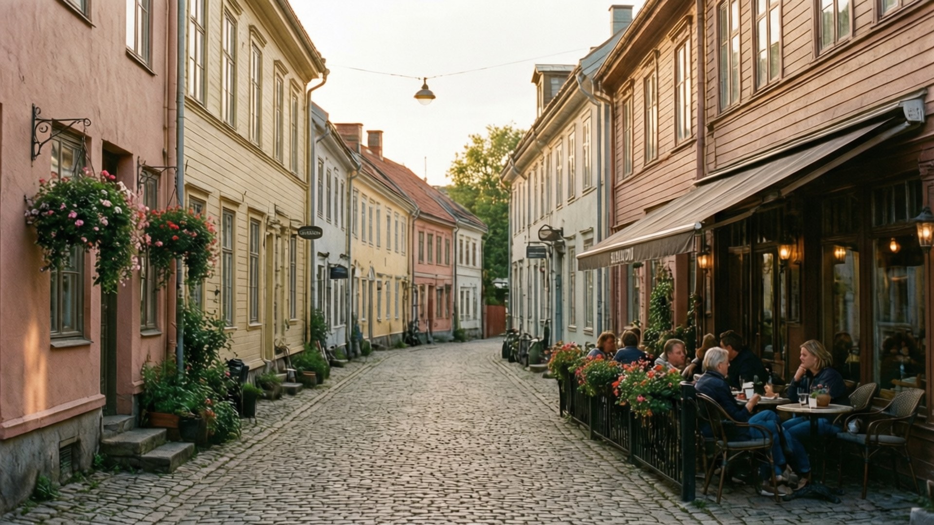 Halmstad, old town, pastel houses, Full HD Desktop Wallpaper