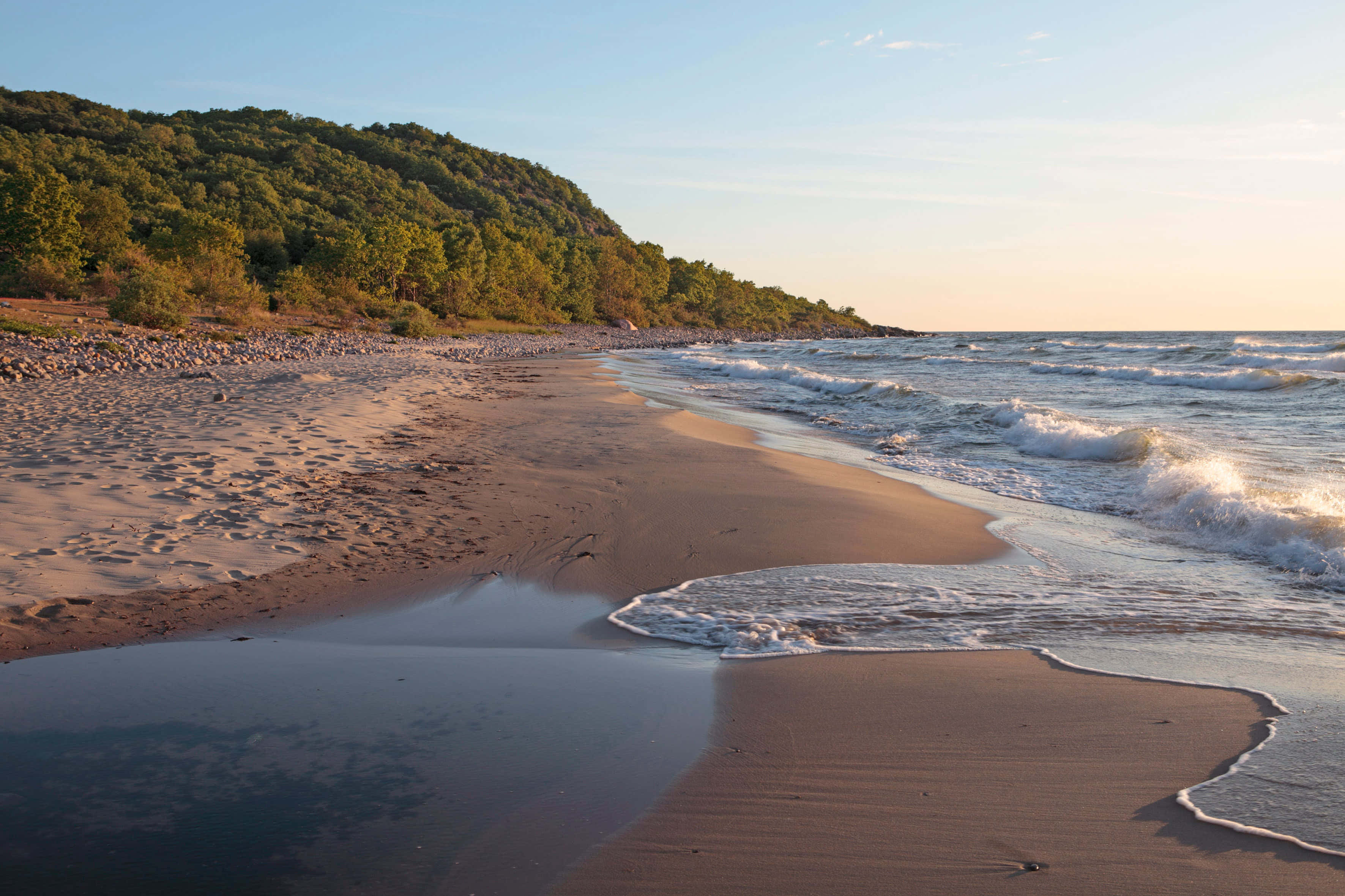 Halmstad Beach, golden sunset, sandy beach, 2K Desktop Wallpaper