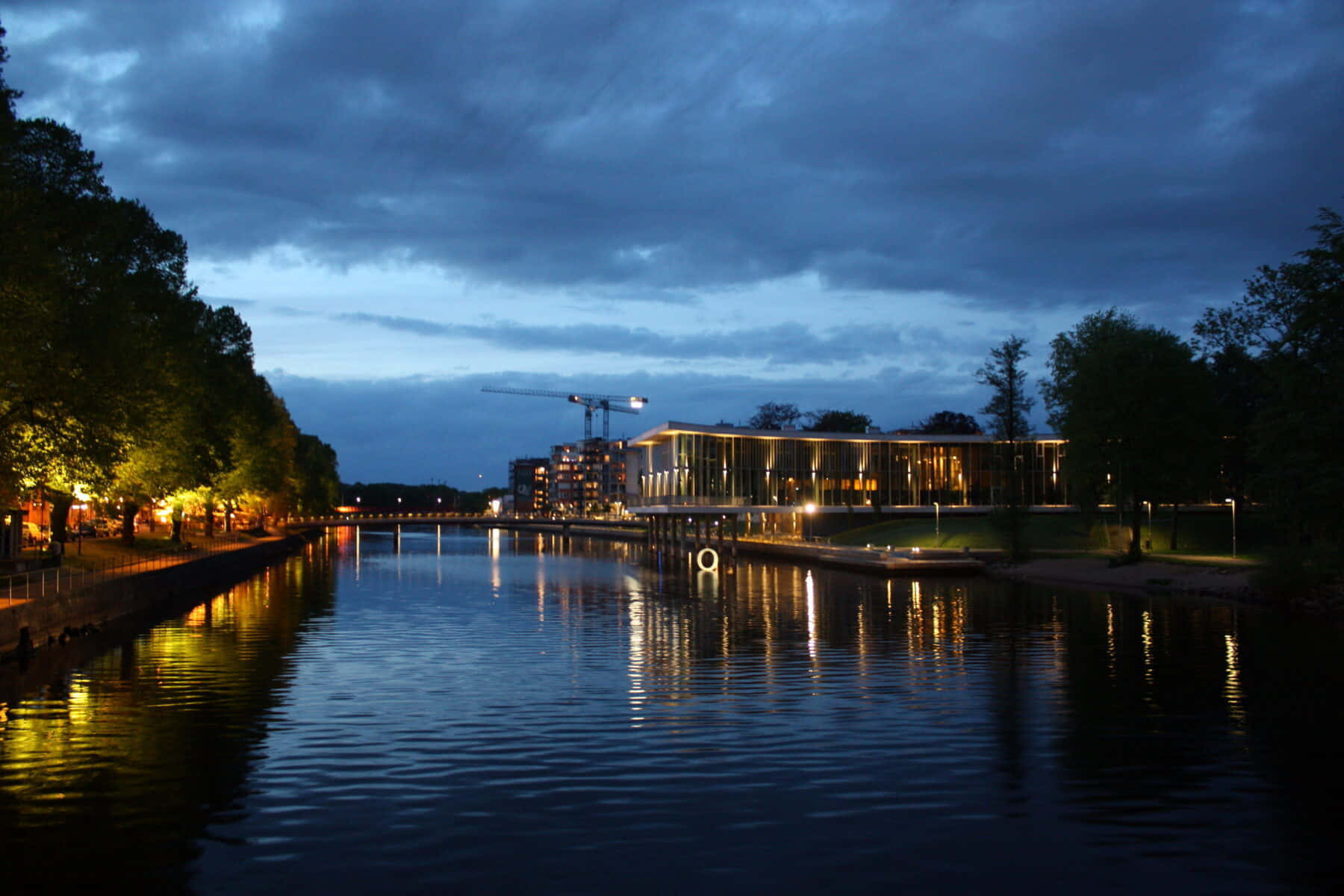 Halmstad River, twilight, canal, HD Desktop Wallpaper