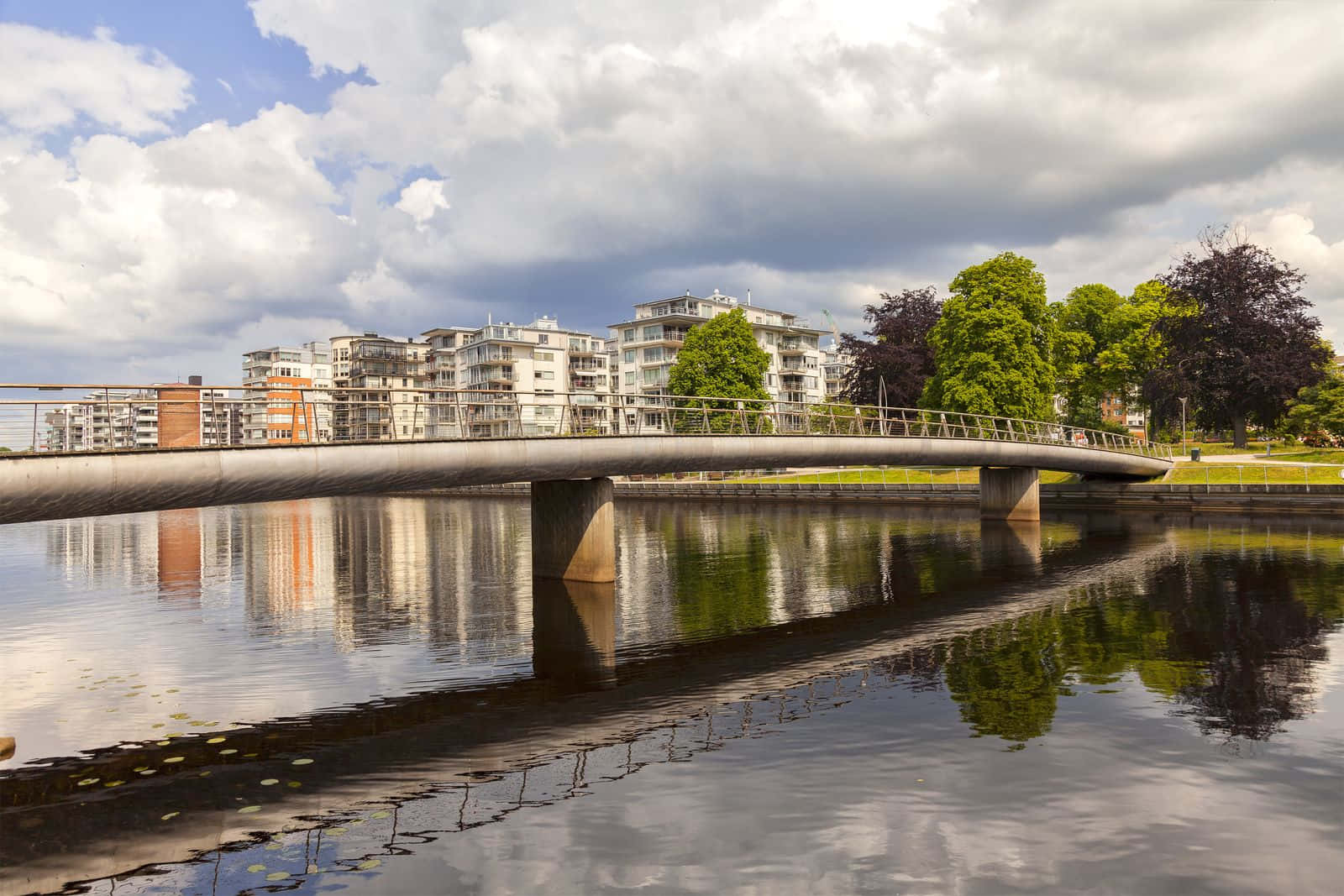 Halmstad, river, curved bridge, HD Desktop Wallpaper