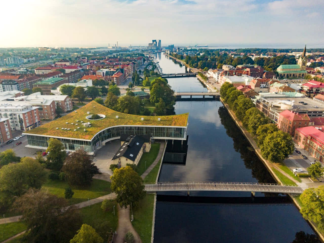 Halmstad, river, bridges, HD Desktop Wallpaper