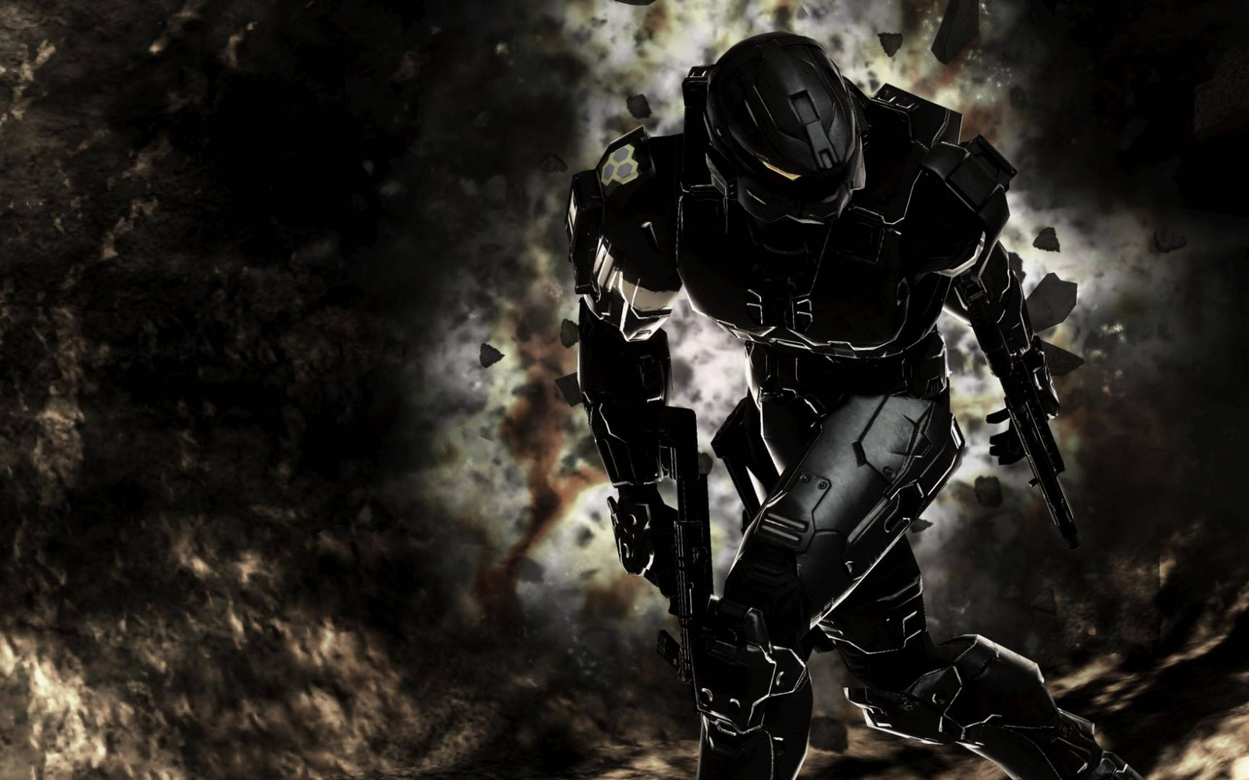 Halo 3, dark-armored soldier, crumbling ruin, 2K Desktop Wallpaper