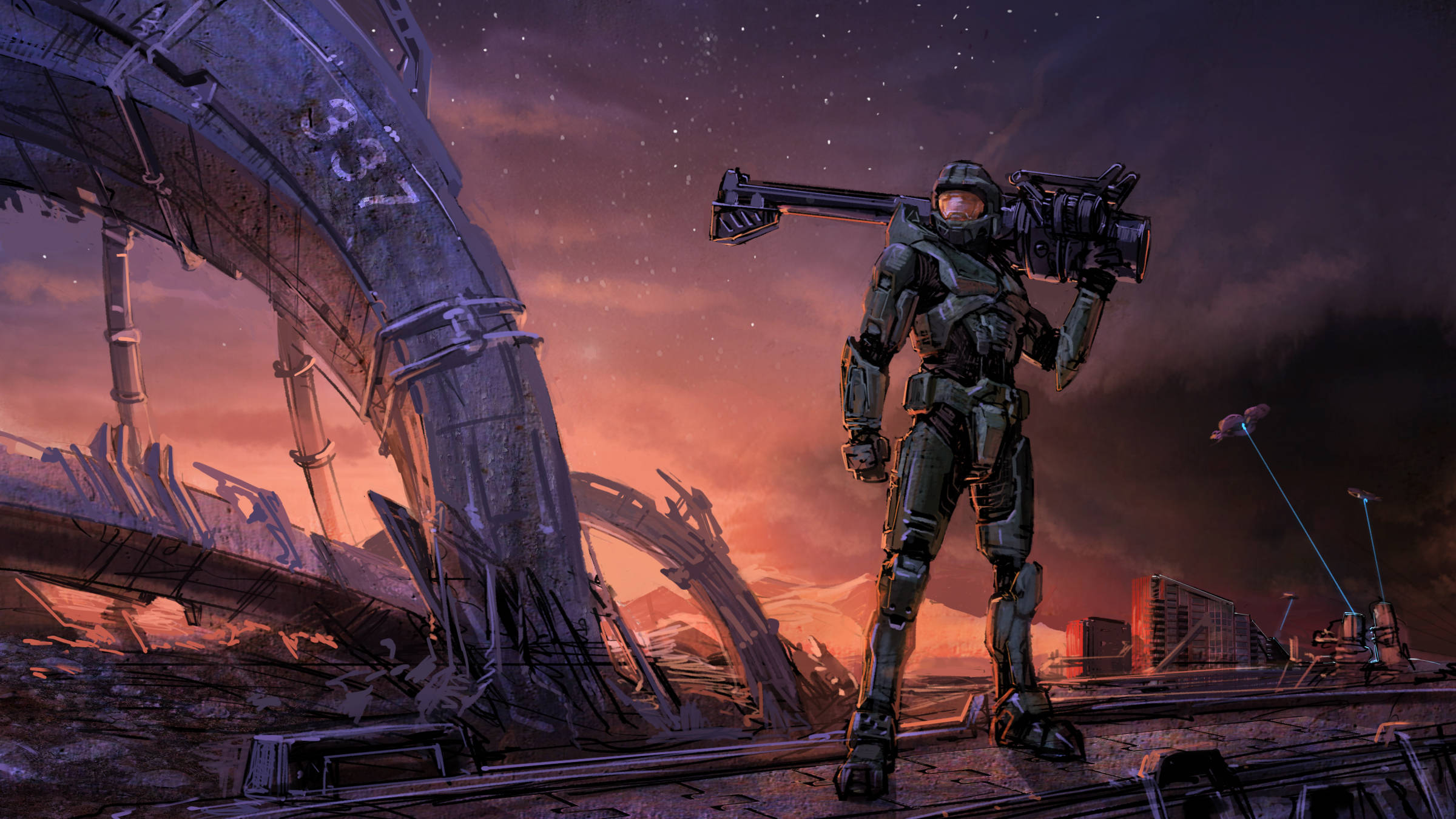 Halo 3, green armor, heavy weapon, Full HD Desktop Wallpaper