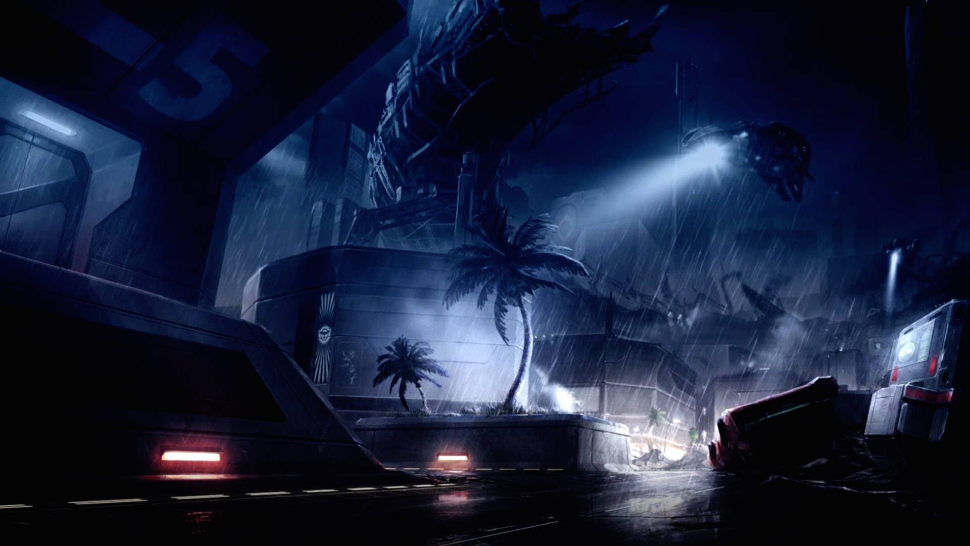 Halo 3, palm trees, futuristic city, Full HD Desktop Wallpaper