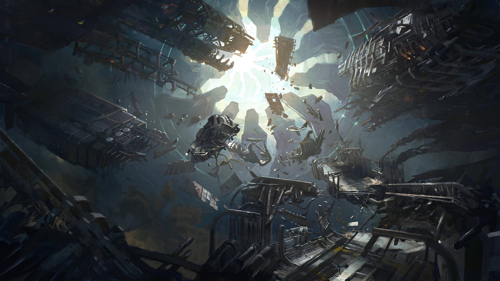 Halo 4, futuristic cityscape, floating debris, Full HD Desktop Wallpaper