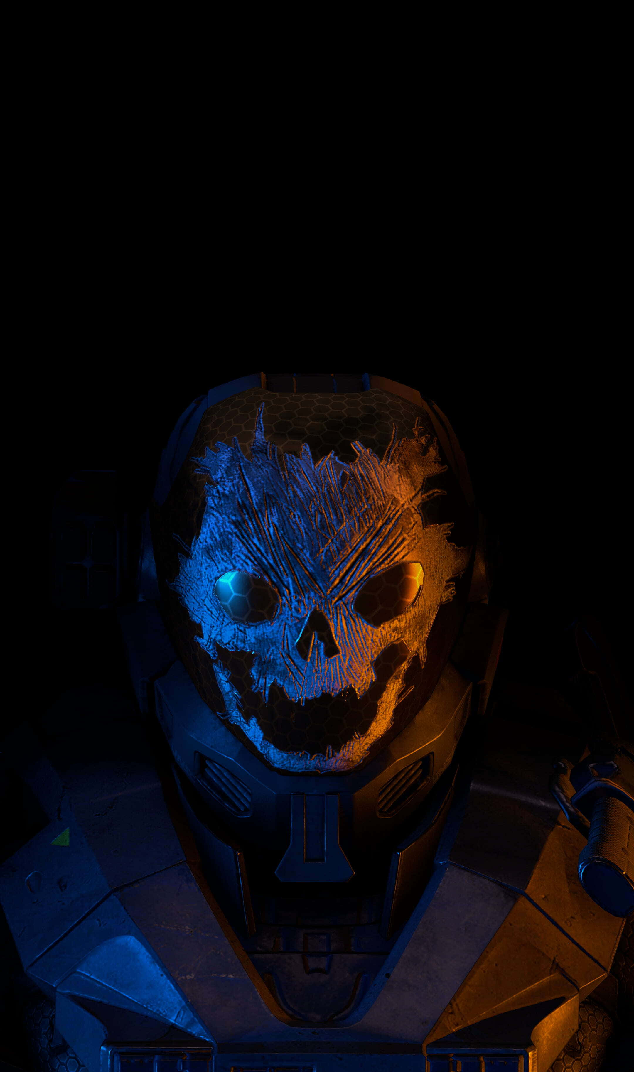 Halo 5, Blue Team, skull-faced helmet, 2K Phone Wallpaper