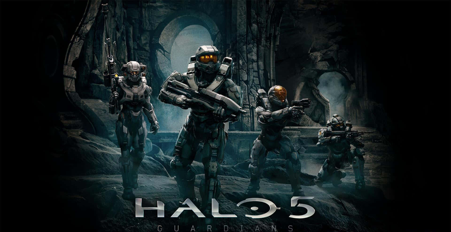 Halo 5 Blue Team, futuristic gear, dark ancient ruin, Full HD Desktop Wallpaper