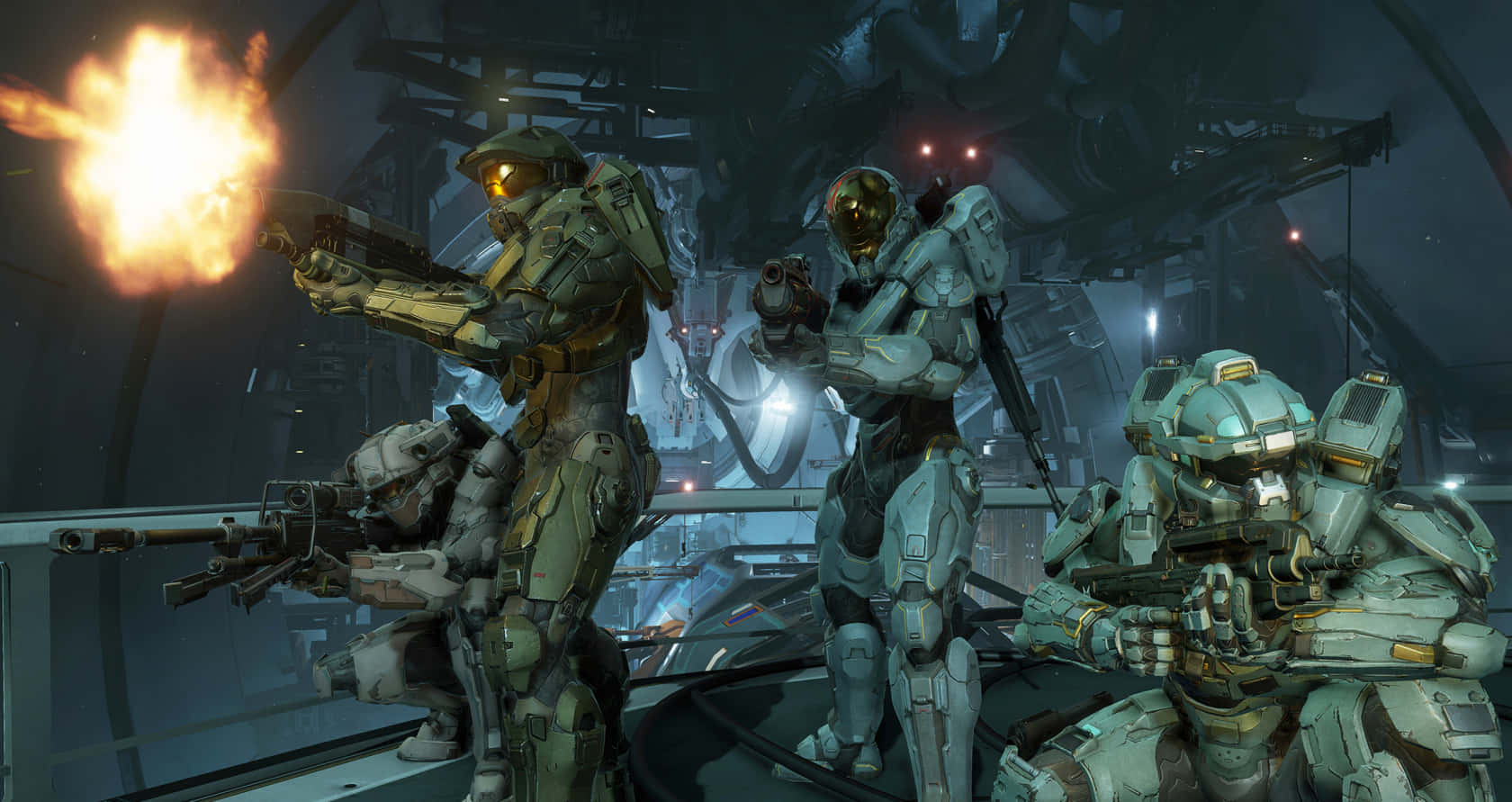 Halo 5 Blue Team, armored soldiers, futuristic battlefield, HD Desktop Wallpaper