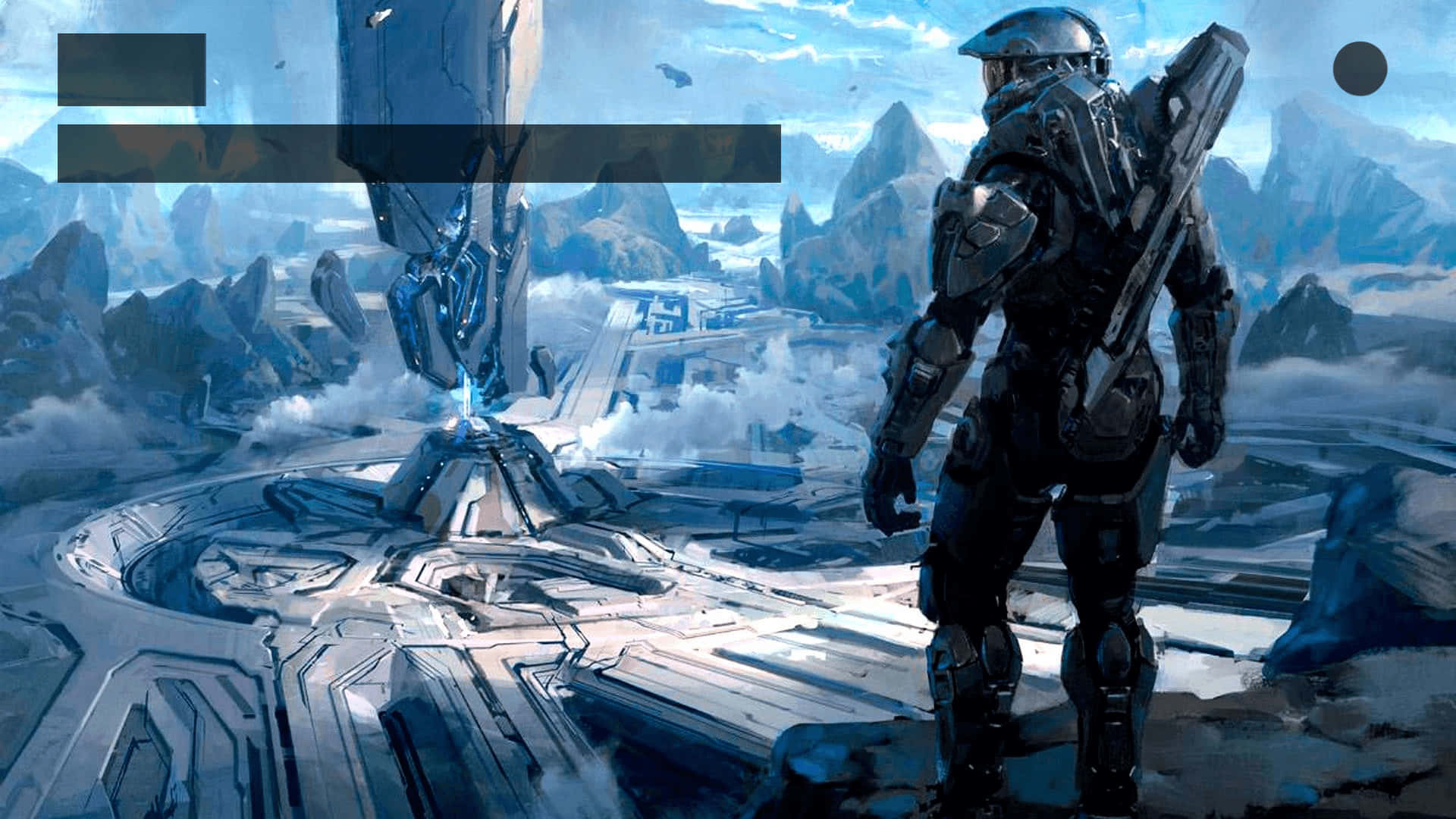 Halo 5 Blue Team, rocky outcrop, futuristic alien city, Full HD Desktop Wallpaper
