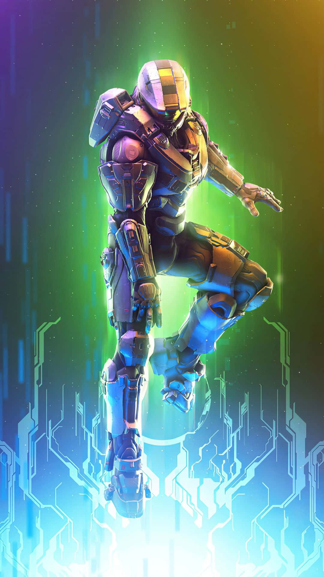 Halo 5 Blue Team, futuristic armored warrior, neon cyberpunk backdrop, Full HD Phone Wallpaper