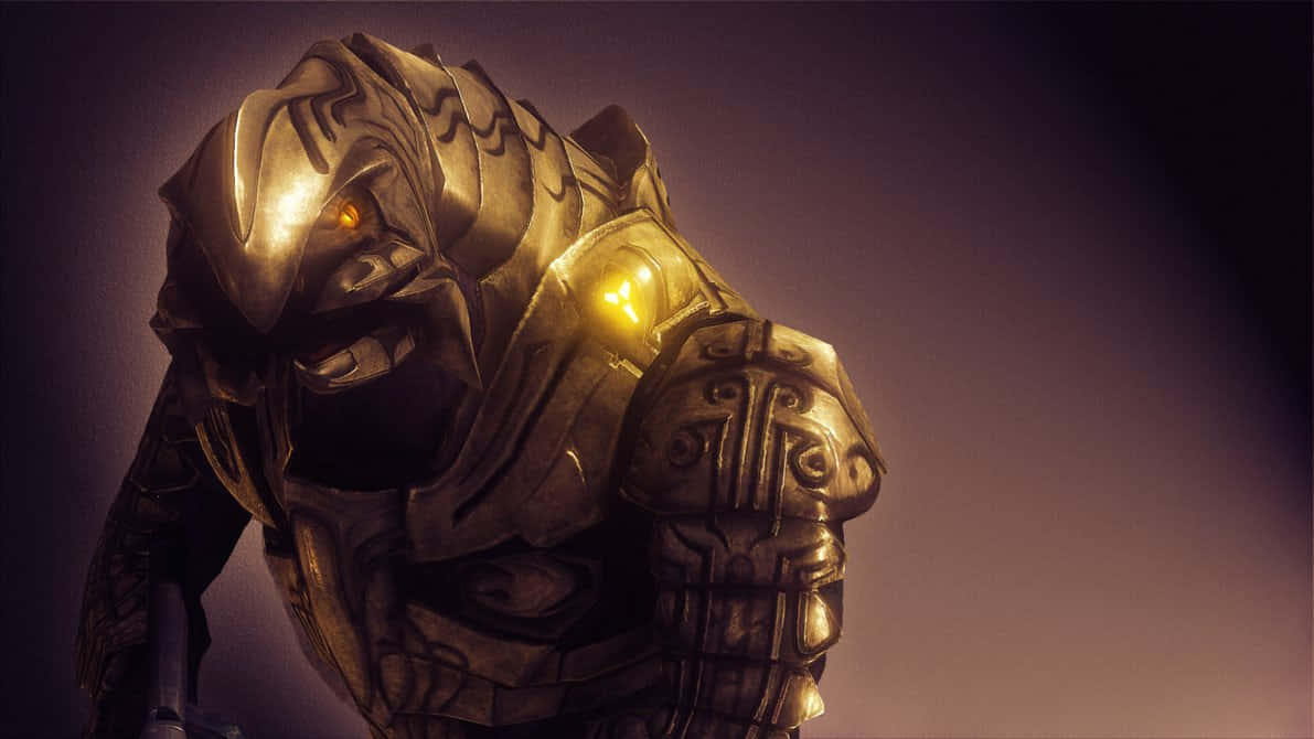 Halo Arbiter, glowing orange eyes, golden shoulder lights, SD Desktop Wallpaper