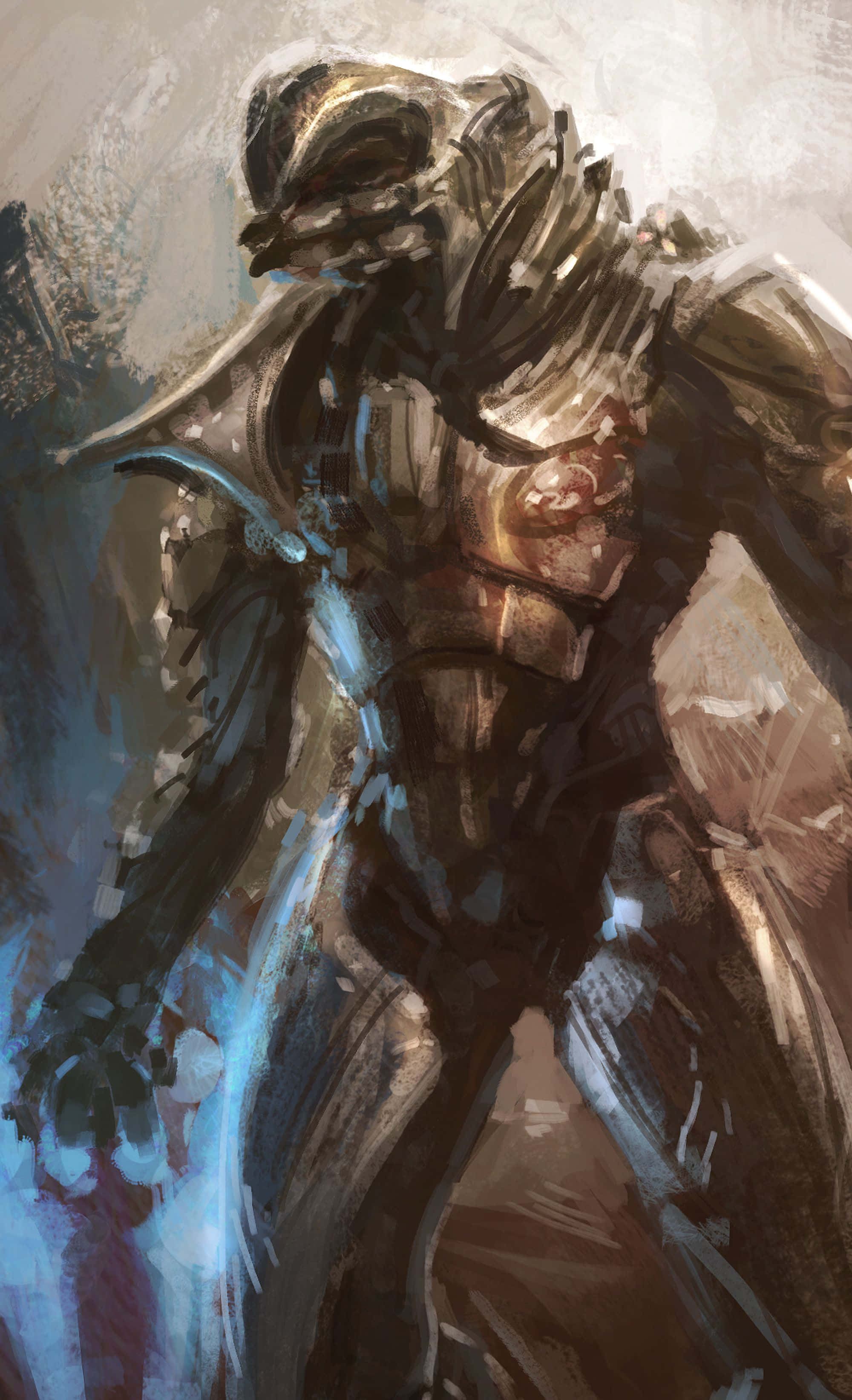 Halo Arbiter, glowing blue energy, dynamic digital painting, 2K Phone Wallpaper