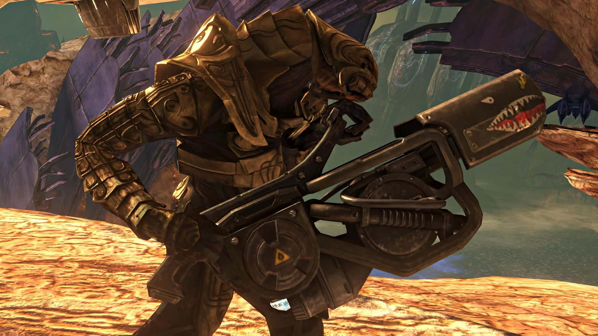Halo Arbiter, shark-mouthed weapon, rocky alien landscape, Full HD Desktop Wallpaper