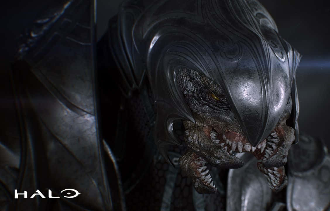 Halo Arbiter, glowing yellow eyes, sharp teeth, SD Desktop Wallpaper