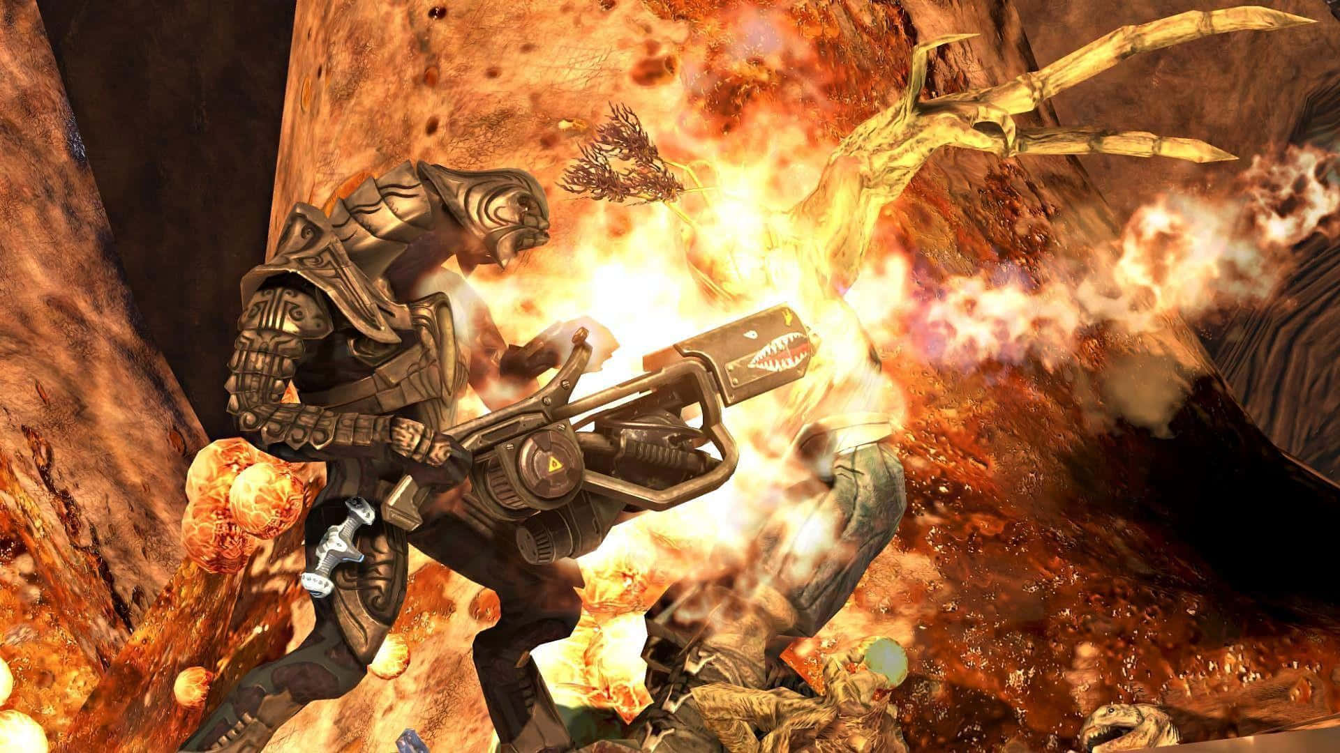 Halo Arbiter, chainsaw weapon, glowing skeletal creature, Full HD Desktop Wallpaper