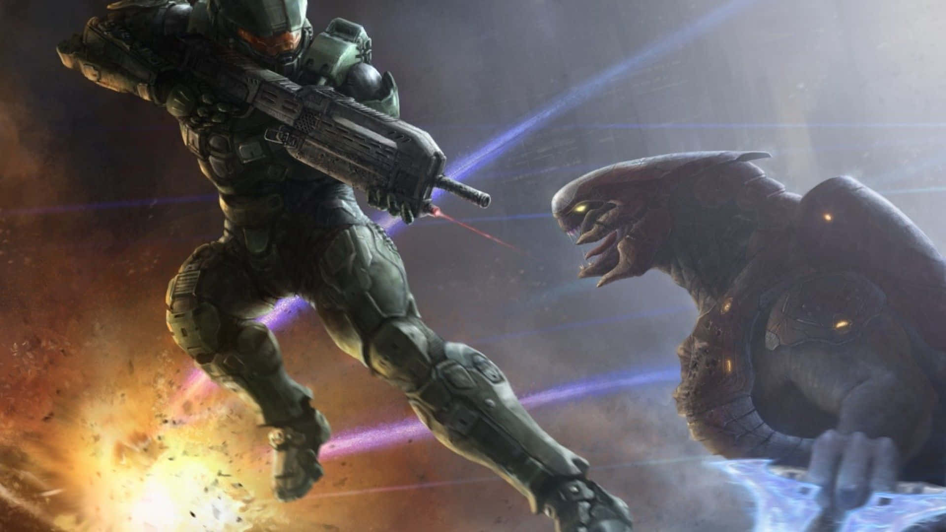 Halo Arbiter, green armor, monstrous alien creature, Full HD Desktop Wallpaper