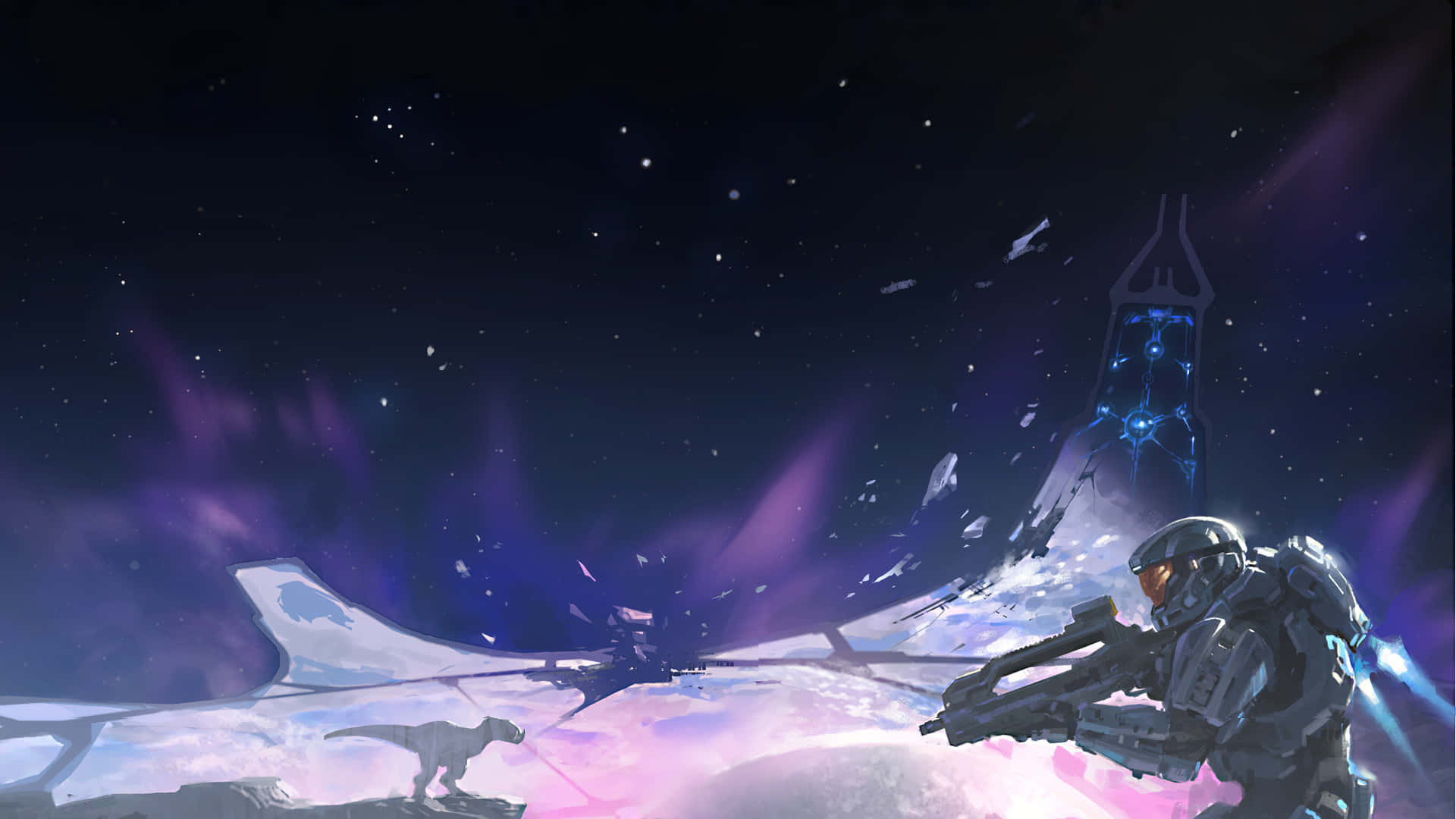 Halo Ark, futuristic armor, snowy alien planet, Full HD Desktop Wallpaper