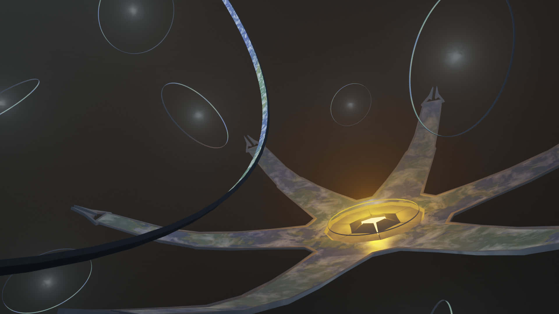 Halo Ark, golden core, star-shaped structure, Full HD Desktop Wallpaper