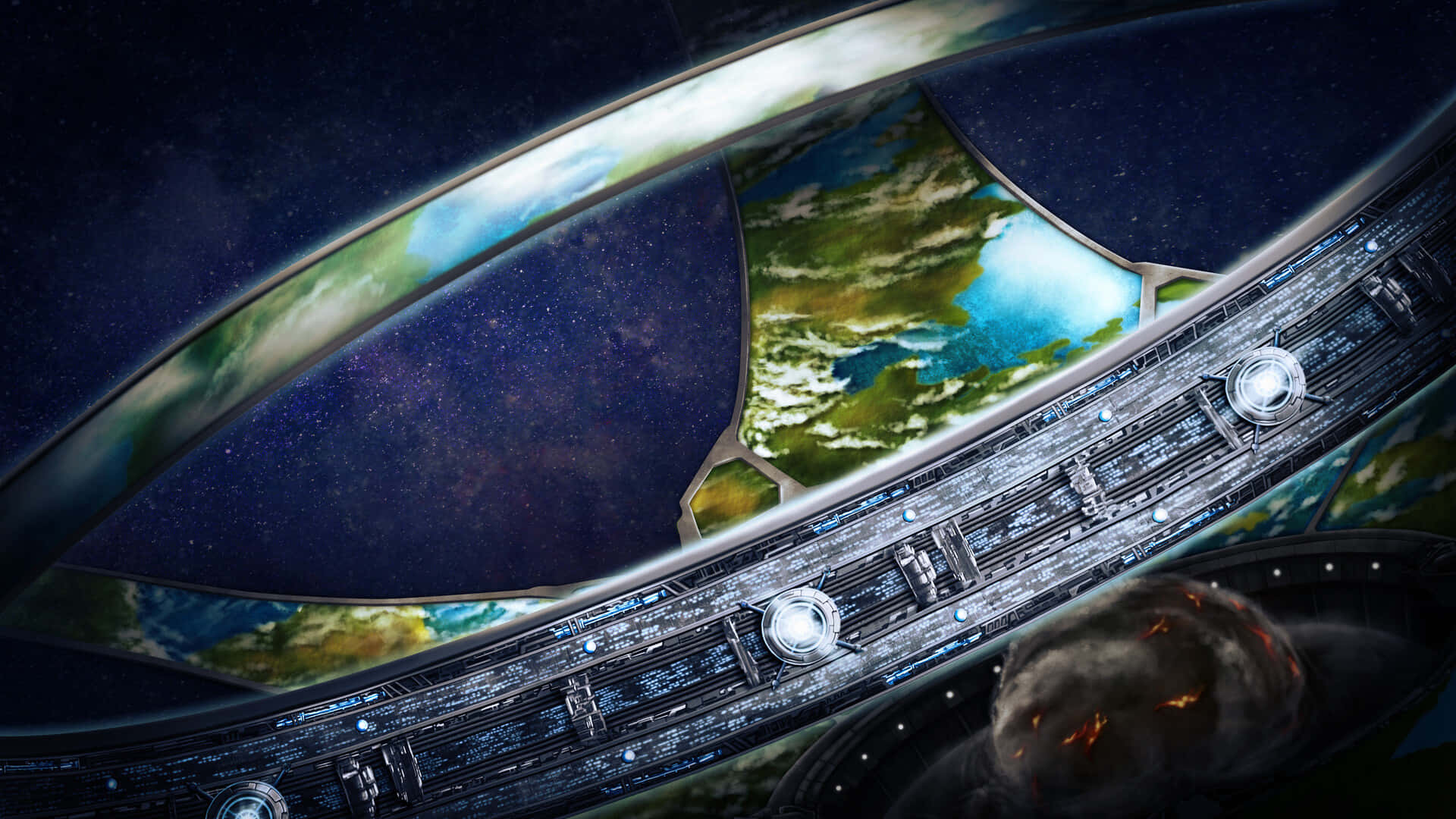 Halo Ark, futuristic space station, vibrant planet, Full HD Desktop Wallpaper