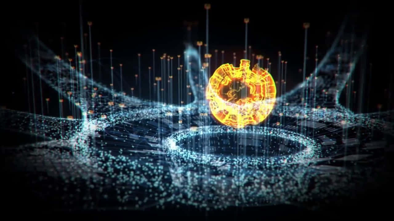 Halo Ark, golden digital coin, swirling blue data stream, HD Desktop Wallpaper