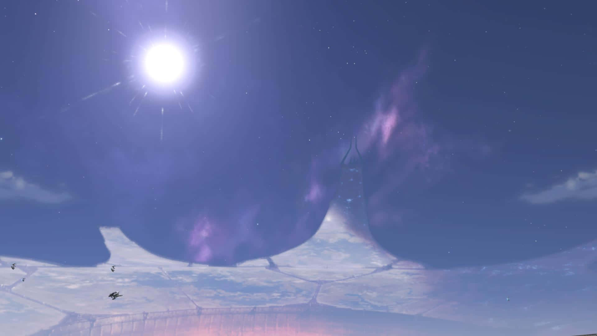 Halo Ark, whale-shaped celestial body, starry purple sky, Full HD Desktop Wallpaper
