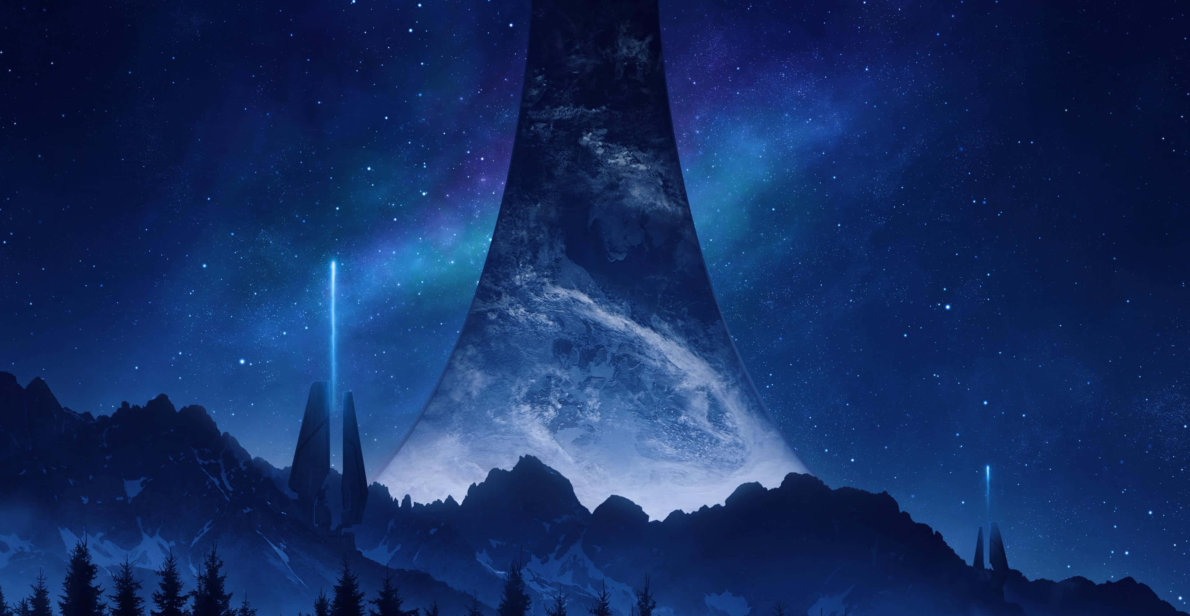 Halo Ark, alien monolith, snowy mountains, 4K Desktop Wallpaper