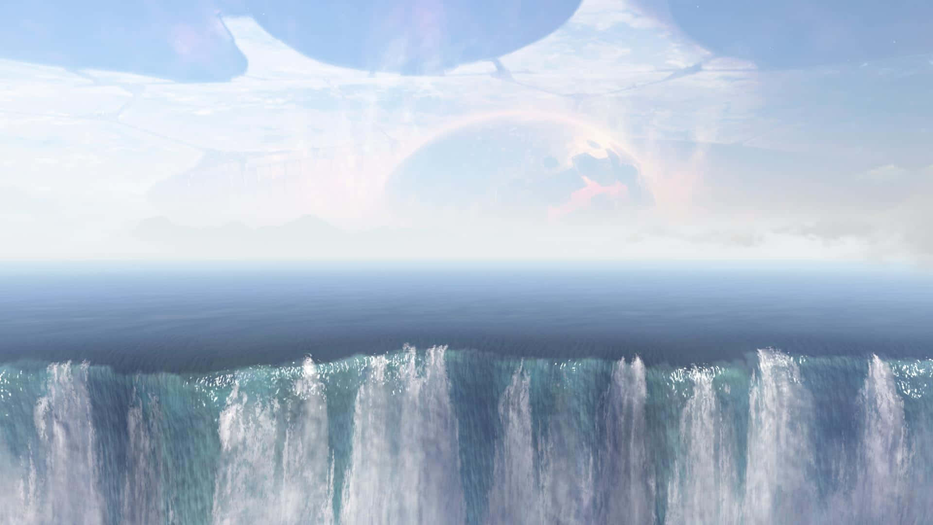 Halo Ark, ocean cliff, waterfalls, Full HD Desktop Wallpaper