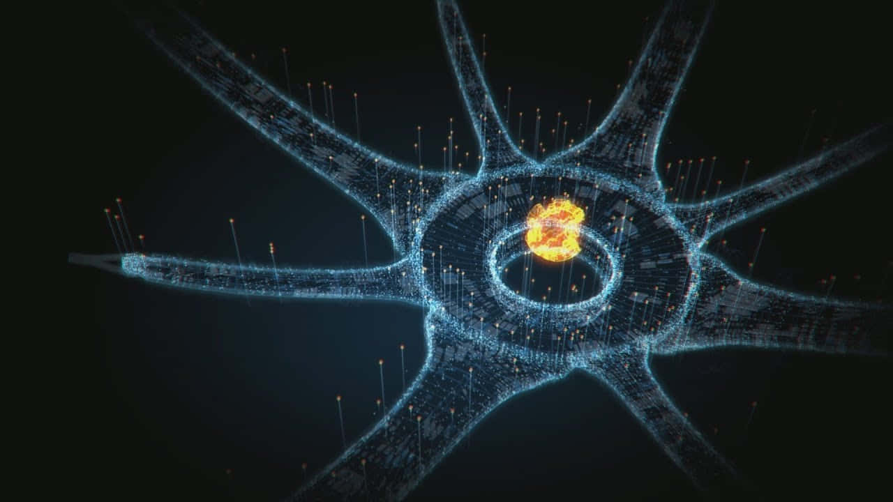 Halo Ark, blue digital filaments, orange synaptic sparks, HD Desktop Wallpaper
