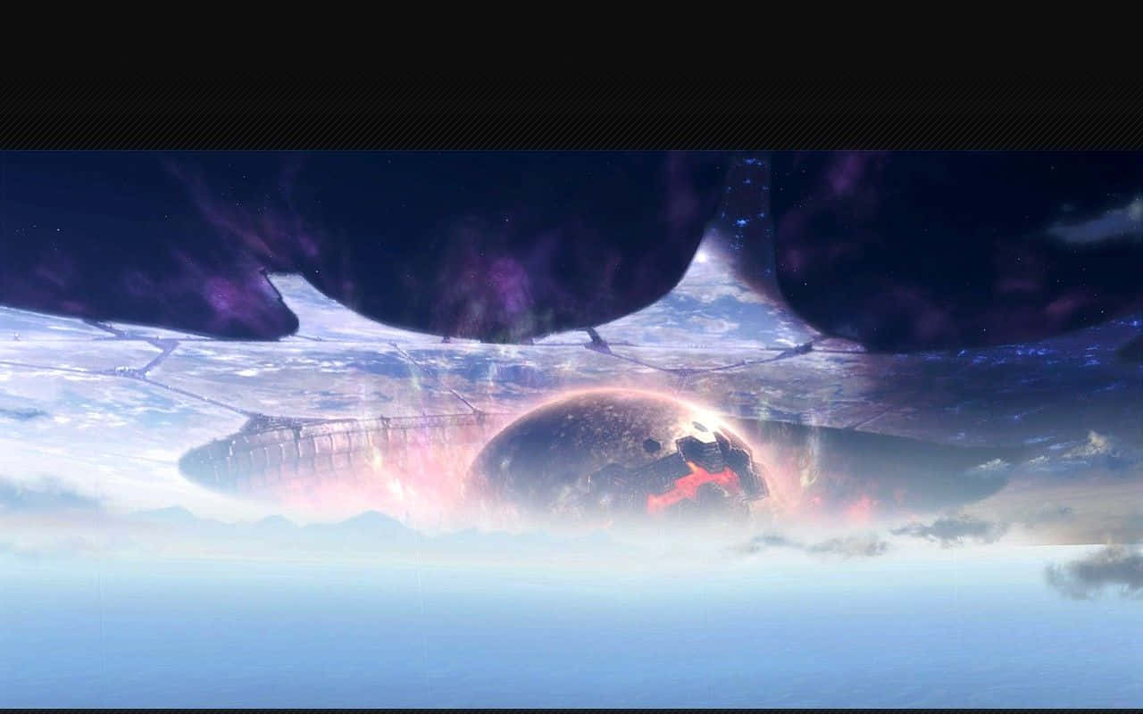 Halo Ark, purple nebulae, glowing planet, HD Desktop Wallpaper