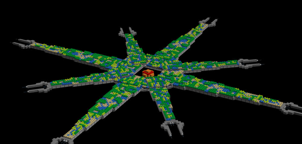 Halo Ark, LEGO spaceship, green blue and yellow pixelated terrain, SD Desktop Wallpaper