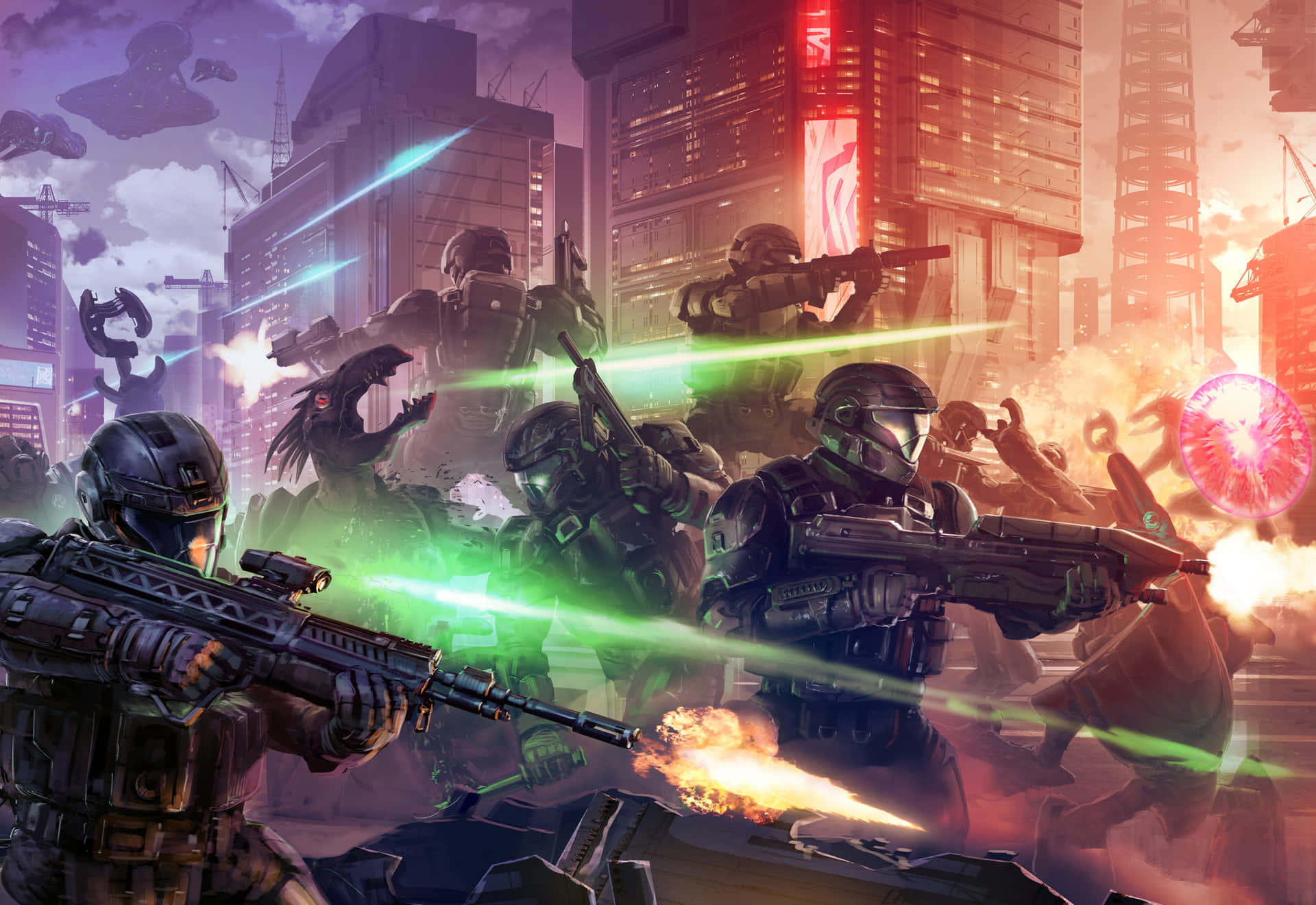 Halo Battle, futuristic soldiers, heavy armor, Full HD Desktop Wallpaper