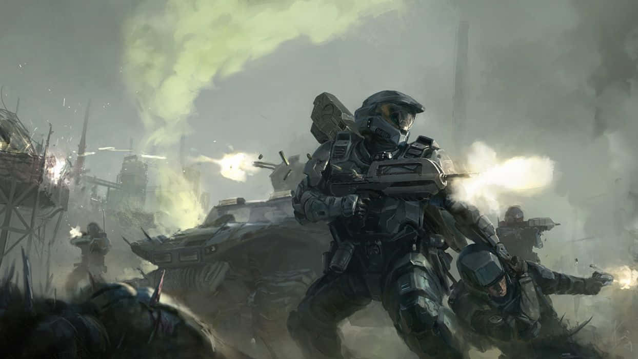 Halo Battle, futuristic armor, multiplayer action, SD Desktop Wallpaper
