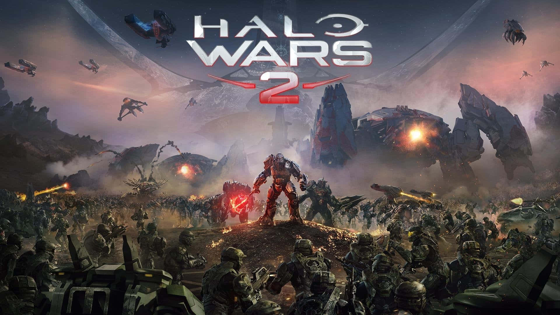 Halo Battle, twilight sky, war-torn alien landscape, Full HD Desktop Wallpaper
