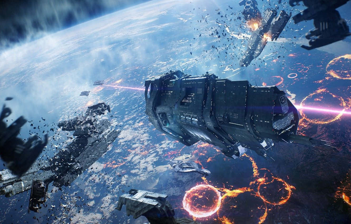 Halo Battle, spaceship, enemy vessels, HD Desktop Wallpaper