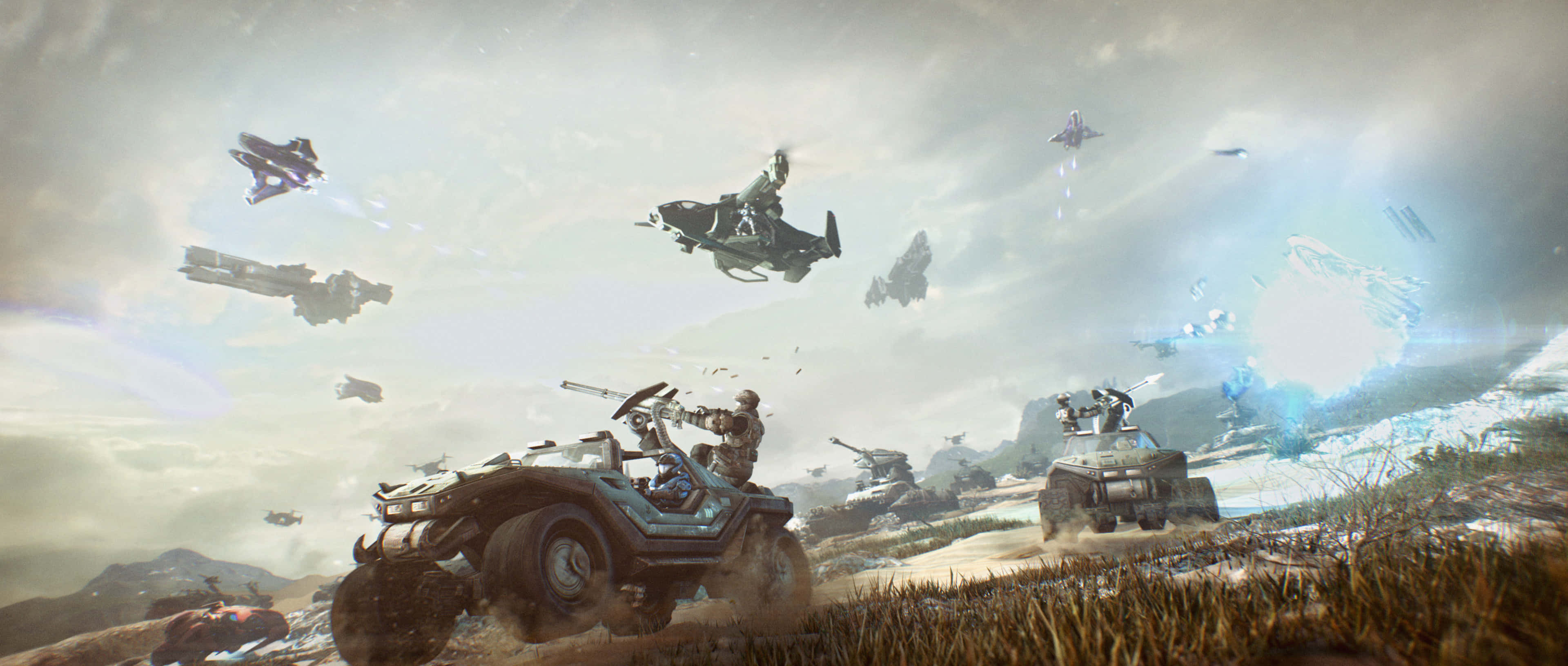 Halo Battle, war machines, flying fighters, 4K Desktop Wallpaper