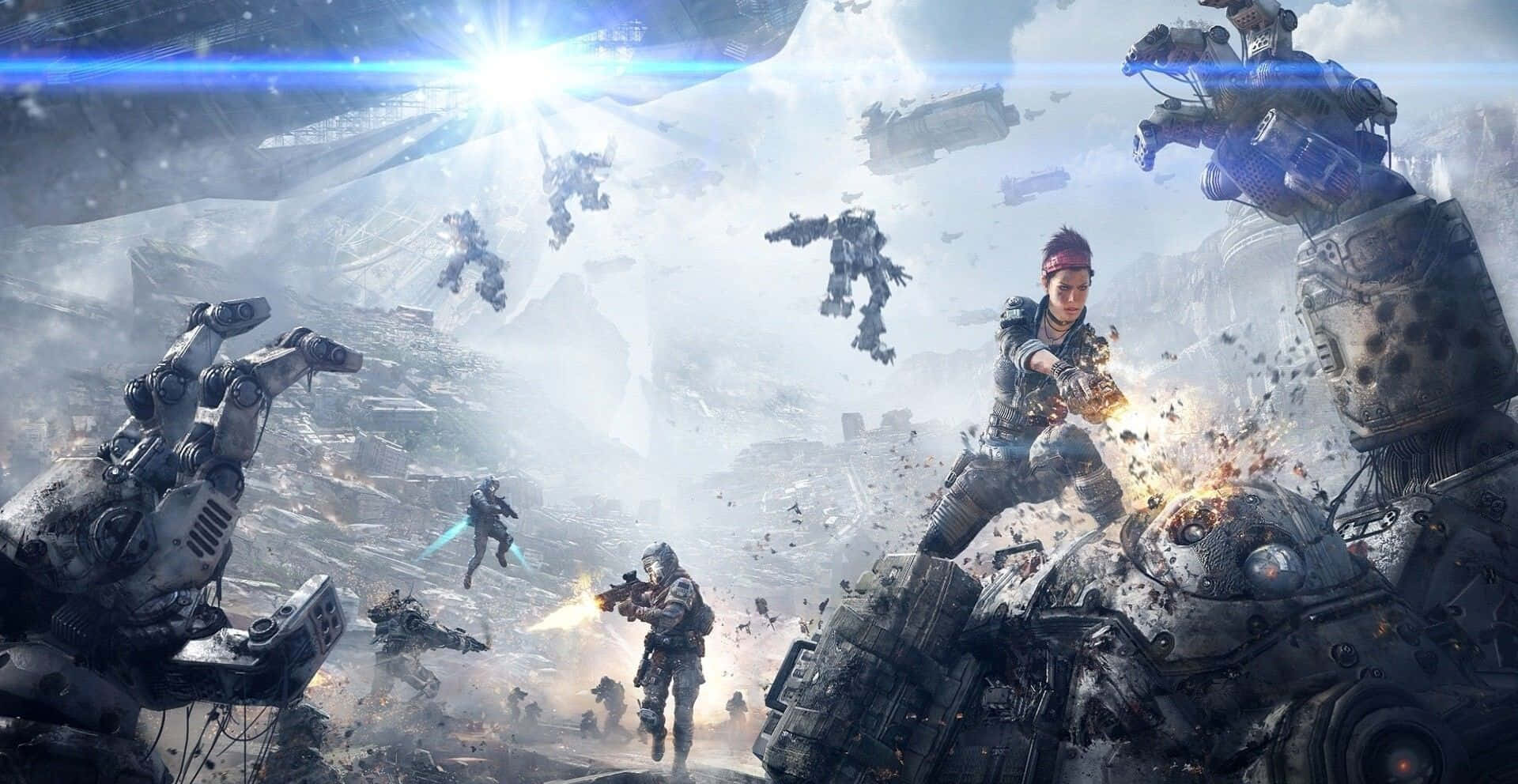 Halo Battle, soldier, giant robots, Full HD Desktop Wallpaper